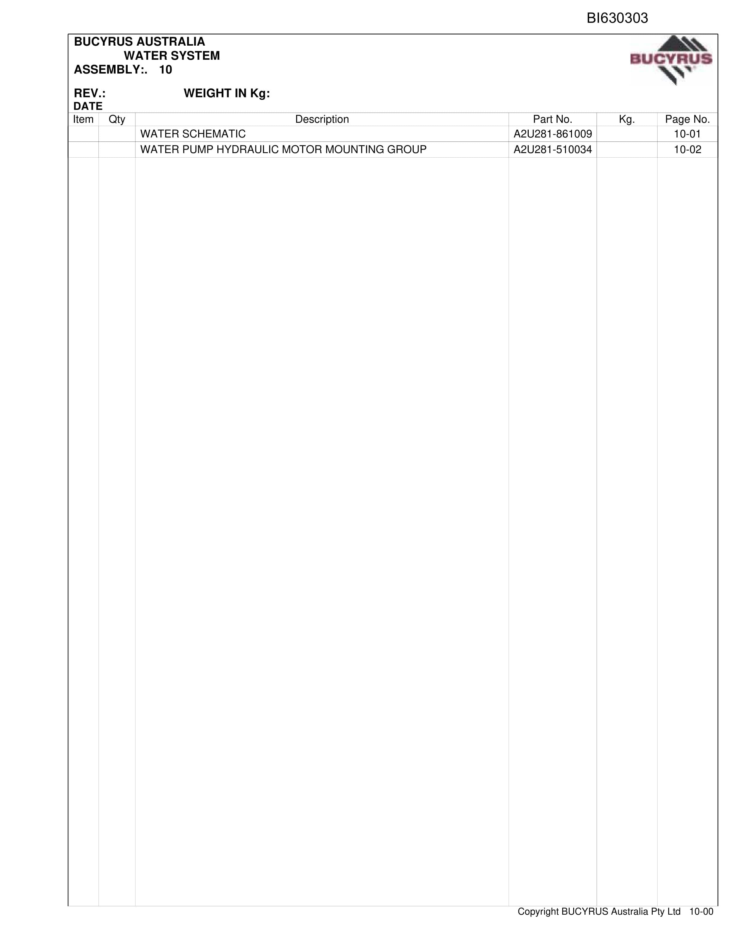Bucyrus Allied Dash 3 Miner Parts Catalog BI630303-3