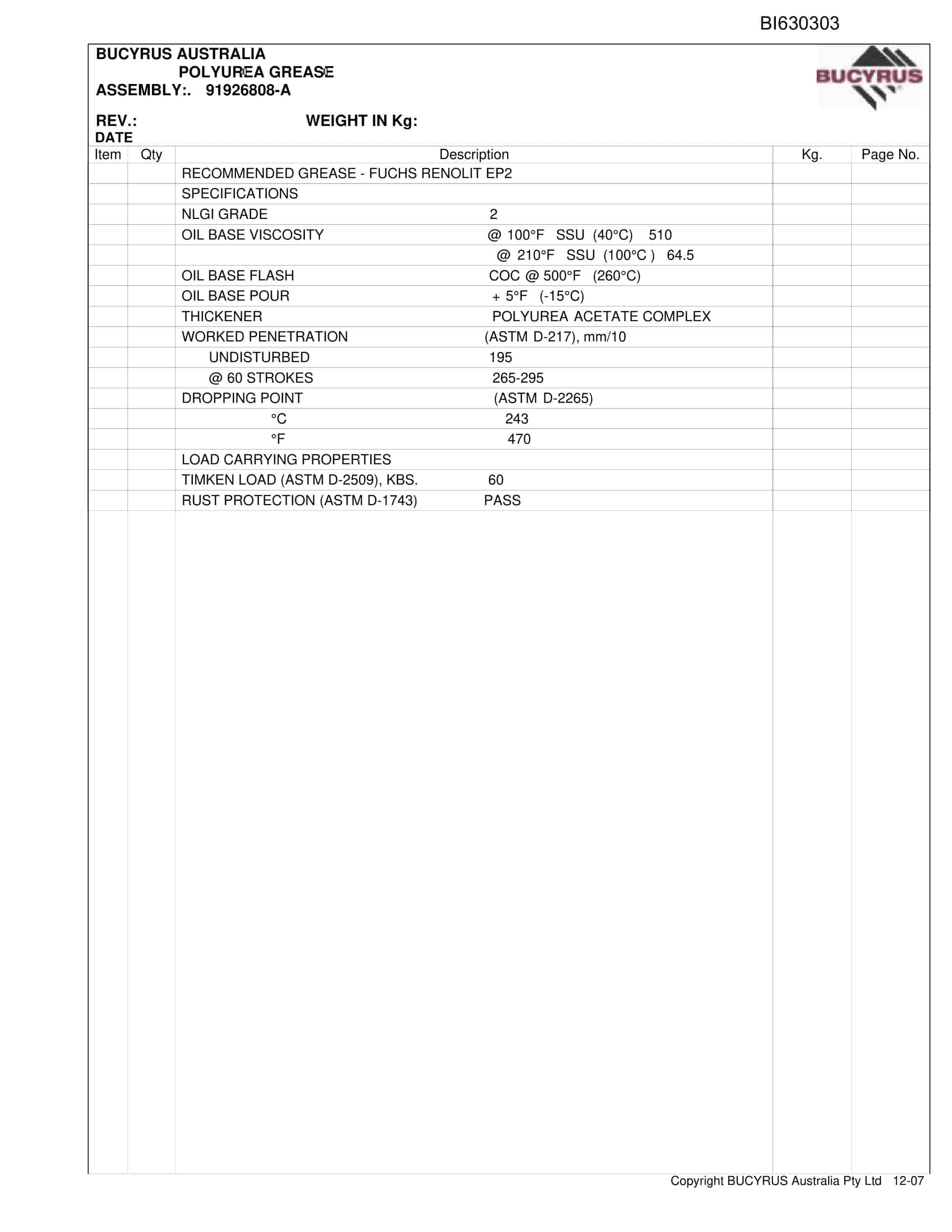 Bucyrus Allied Dash 3 Miner Parts Catalog BI630303-4