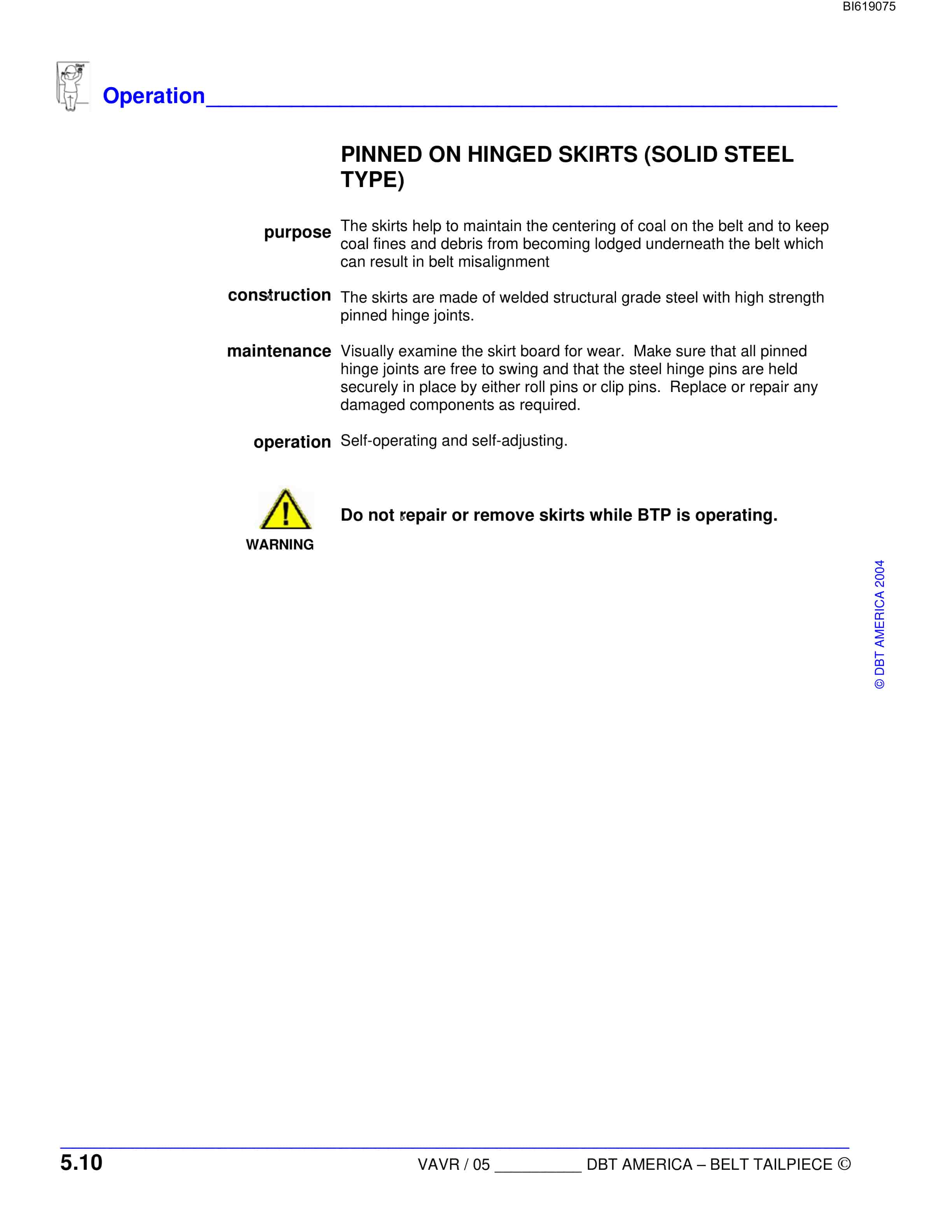 Bucyrus Anglo Coal Grasstree Mine Belt Tailpiece Technical Manual BI619075-2