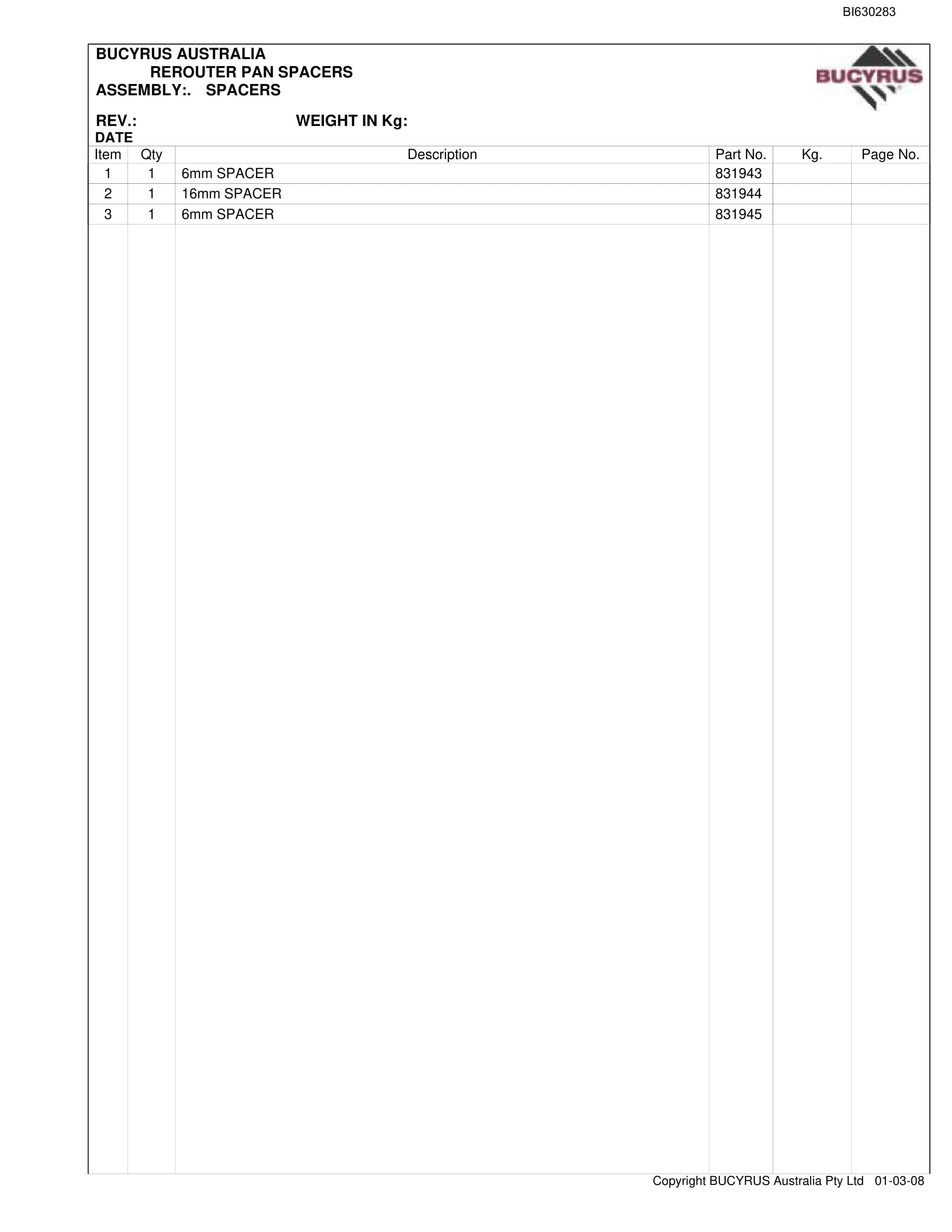 Bucyrus Angus Place AFC 2010 Parts Catalog BI630283-2
