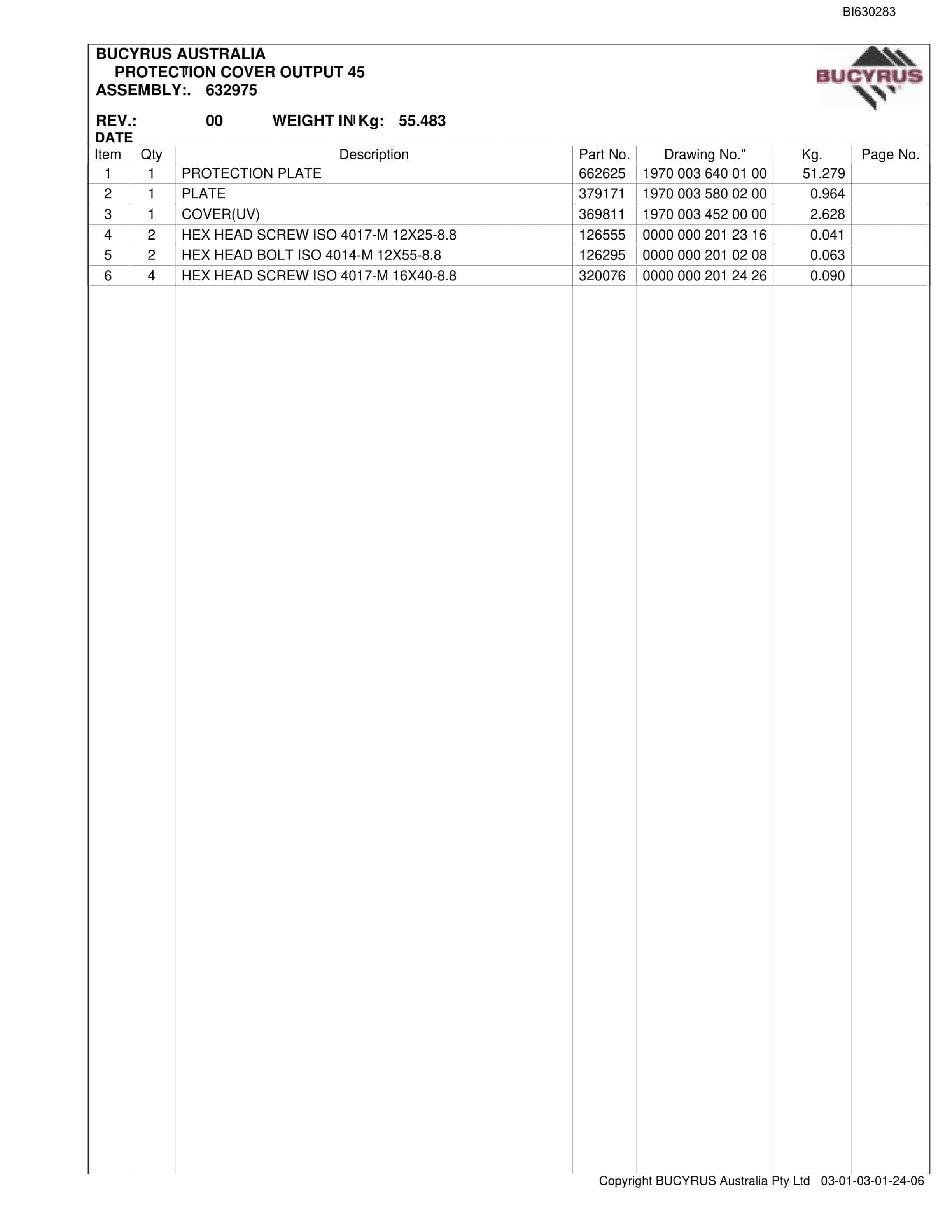 Bucyrus Angus Place AFC 2010 Parts Catalog BI630283-4