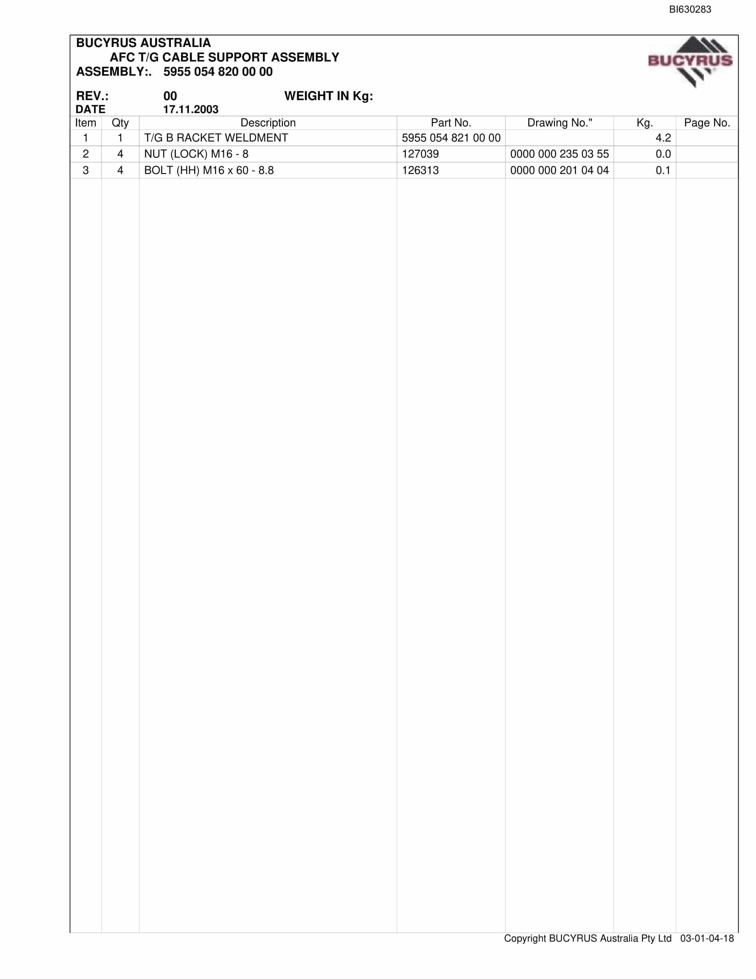 Bucyrus Angus Place AFC 2010 Parts Catalog BI630283-5