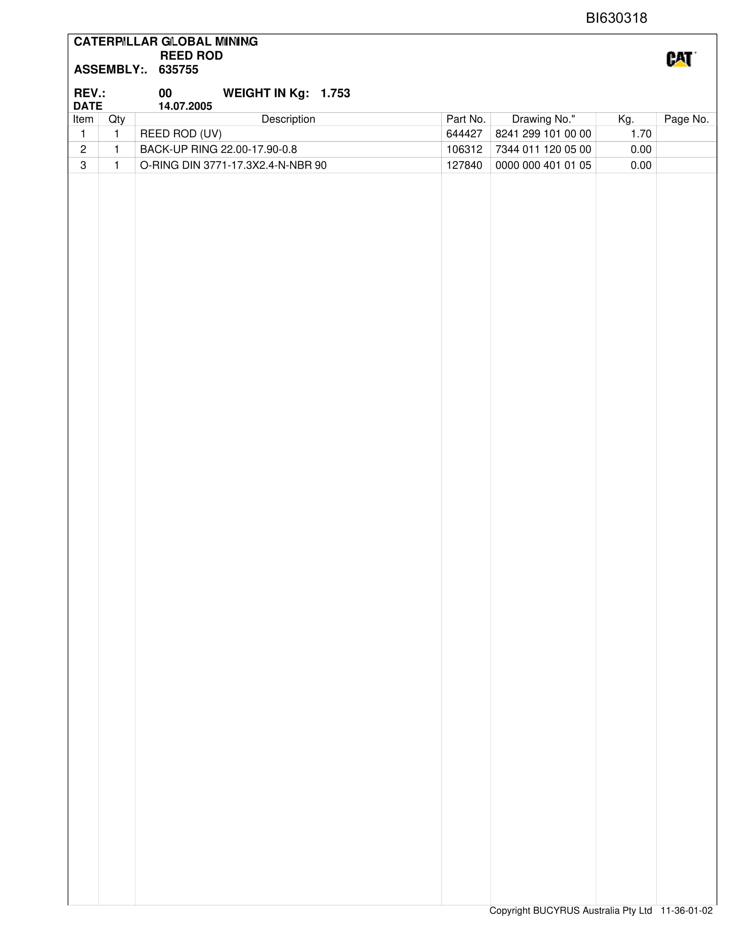 Bucyrus Austar 2010 Face Shields Parts Catalog BI630318-4