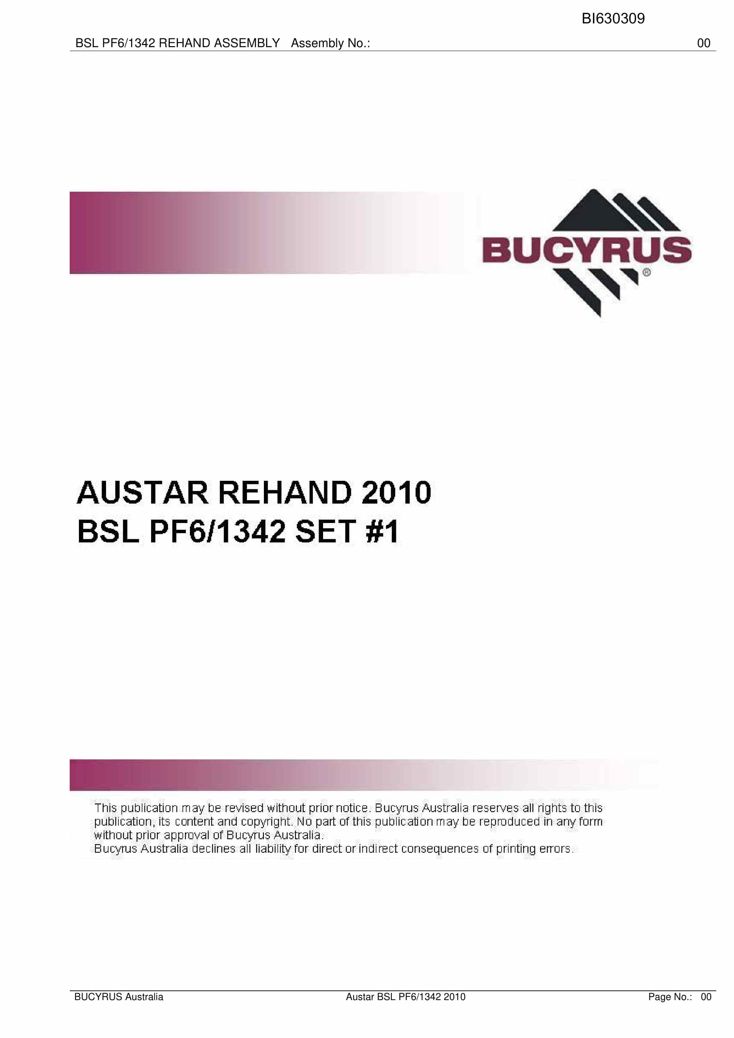 Bucyrus Austar BSL PF6-1342 2010 Parts Catalog BI630309