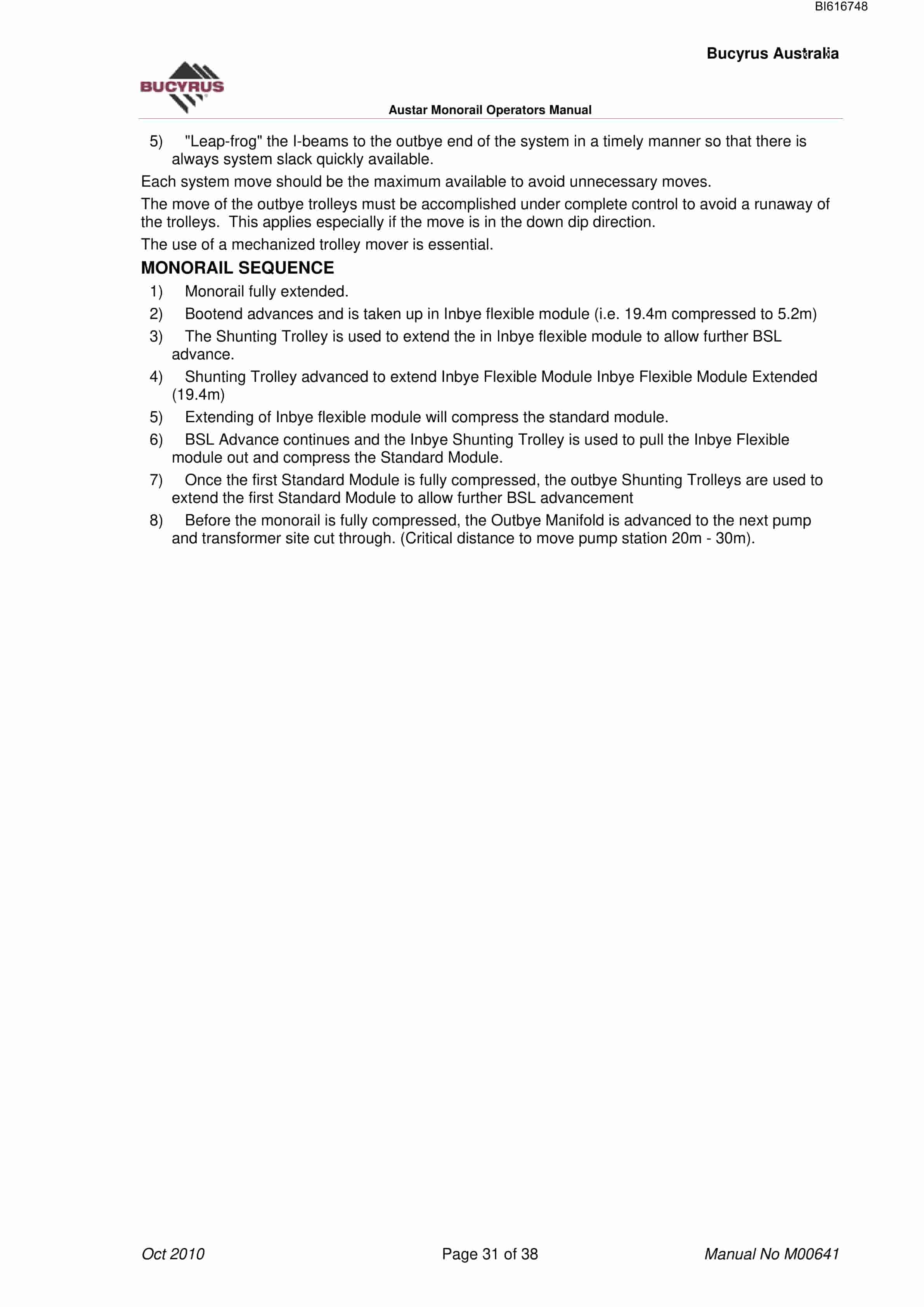 Bucyrus Austar Monorail Technical Manual BI616748 5 Bucyrus Austar Monorail Technical Manual BI616748 - Image 5