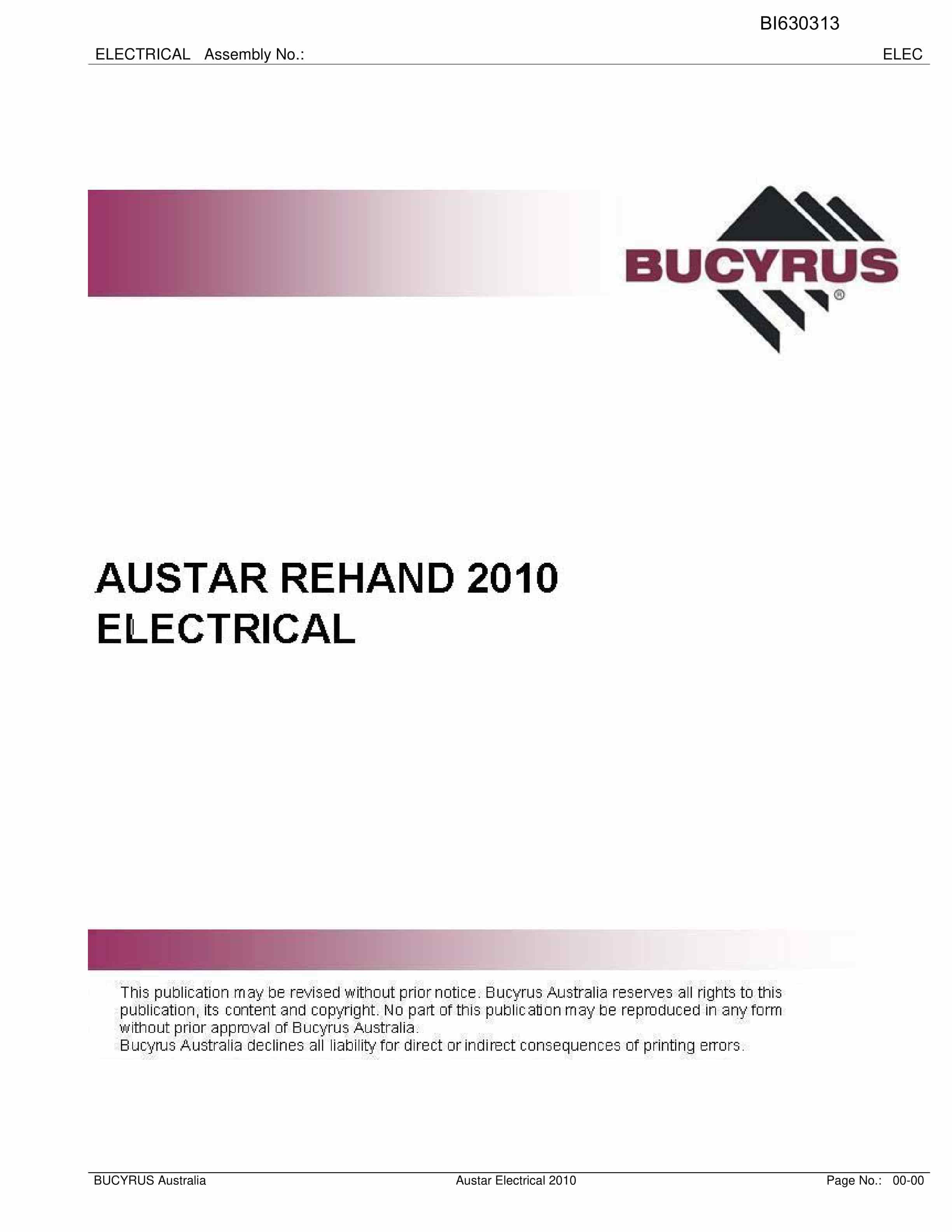Bucyrus Austar RehAnd 2010 Electrical Parts Catalog BI630313