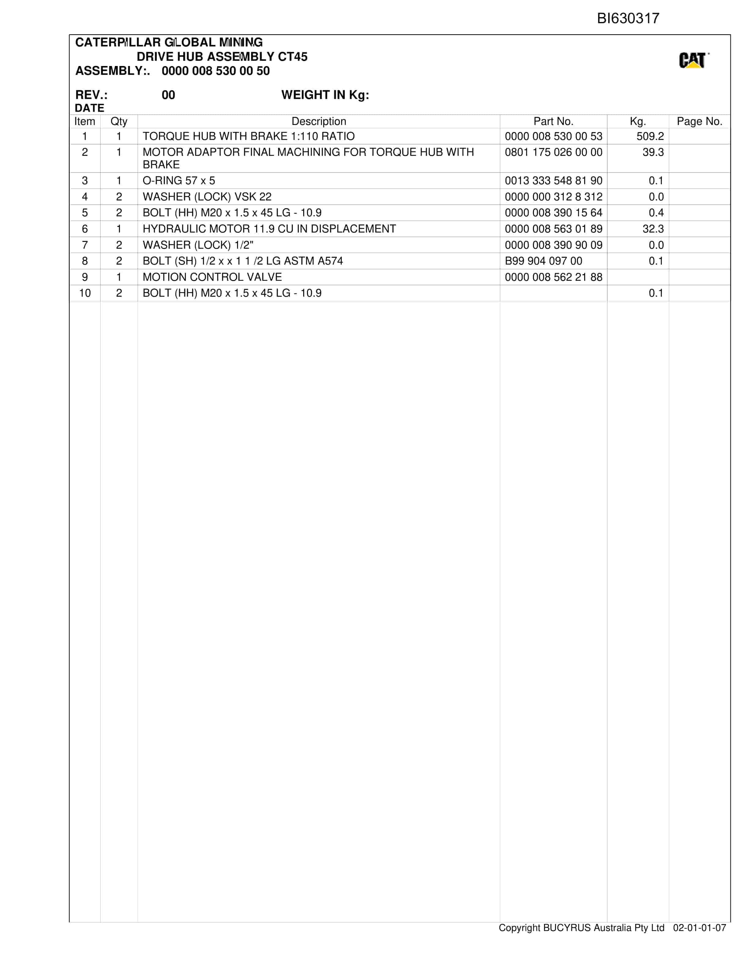 Bucyrus Austar RehAnd 2010 Pump Station And TransFormer Parts Catalog BI630317-4