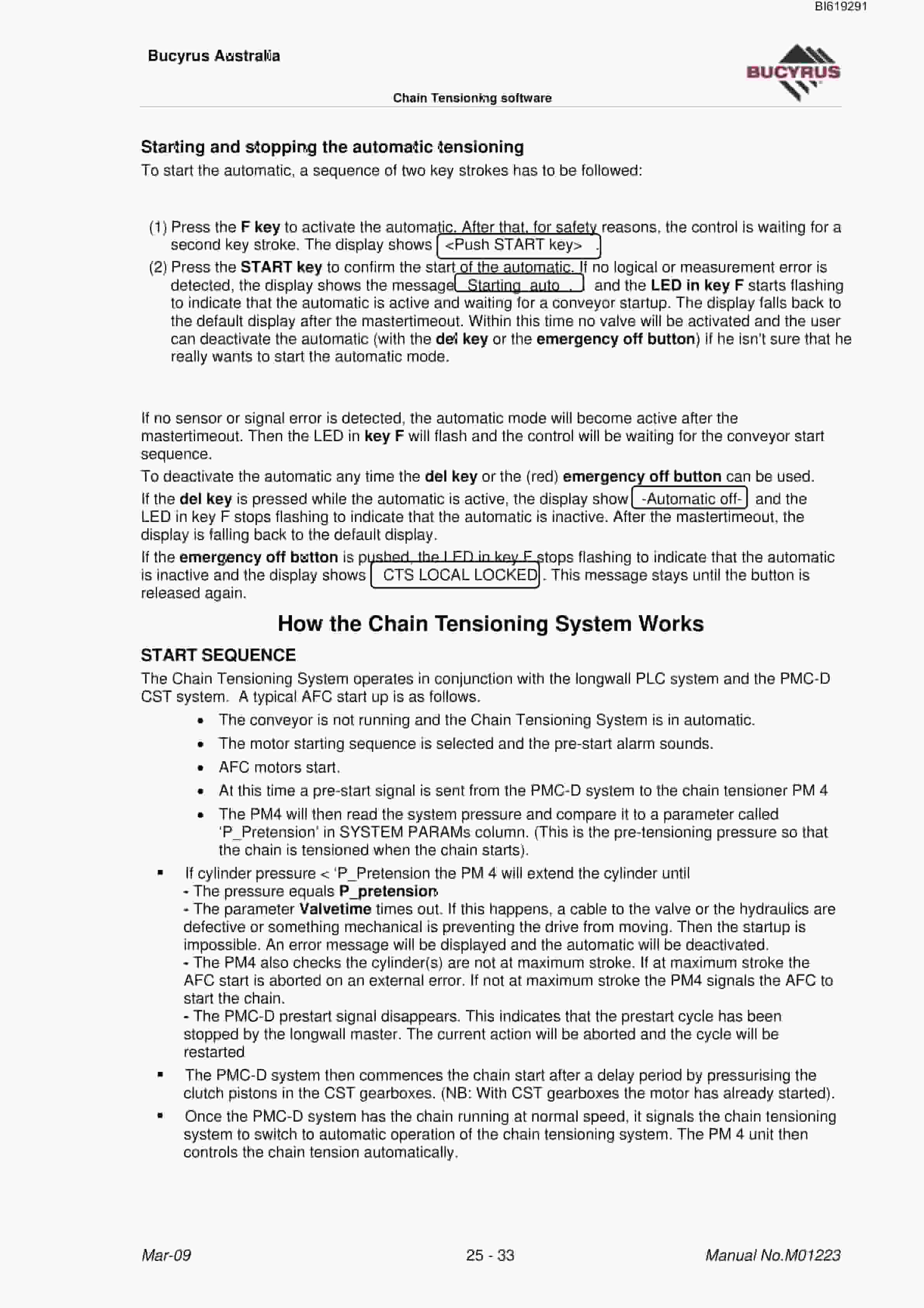Bucyrus Automatic Chain Tensioning Program V6.03u7 Technical Manual BI619291-4
