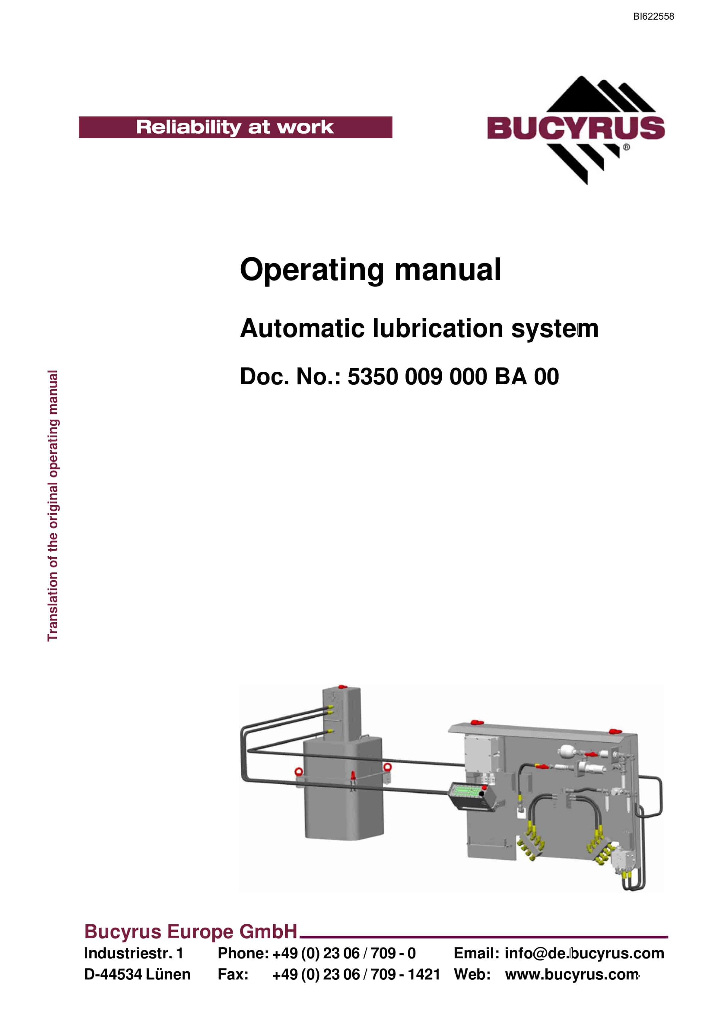 Bucyrus Automatic Lubrication System Operating Manual BI622558