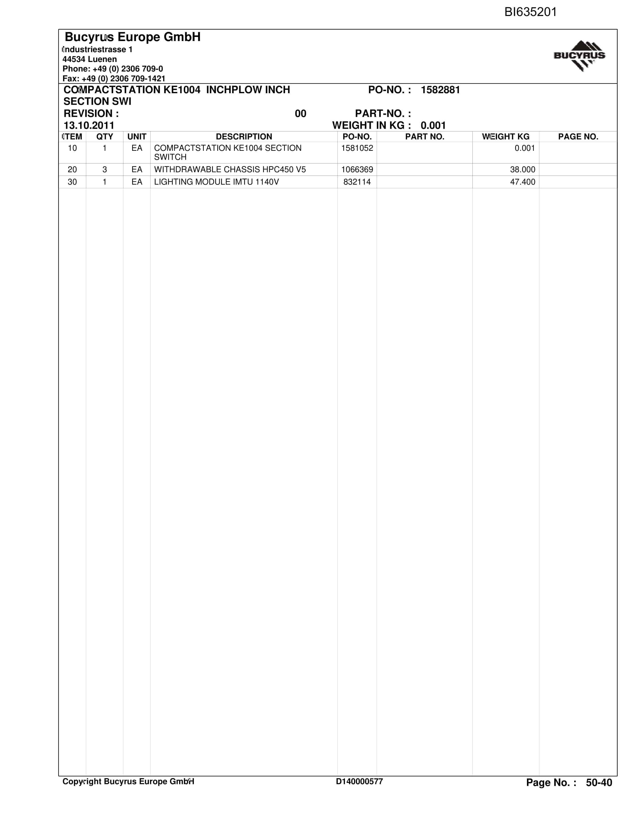 Bucyrus BAOFENG NINGXIA Parts Catalog BI635201-4