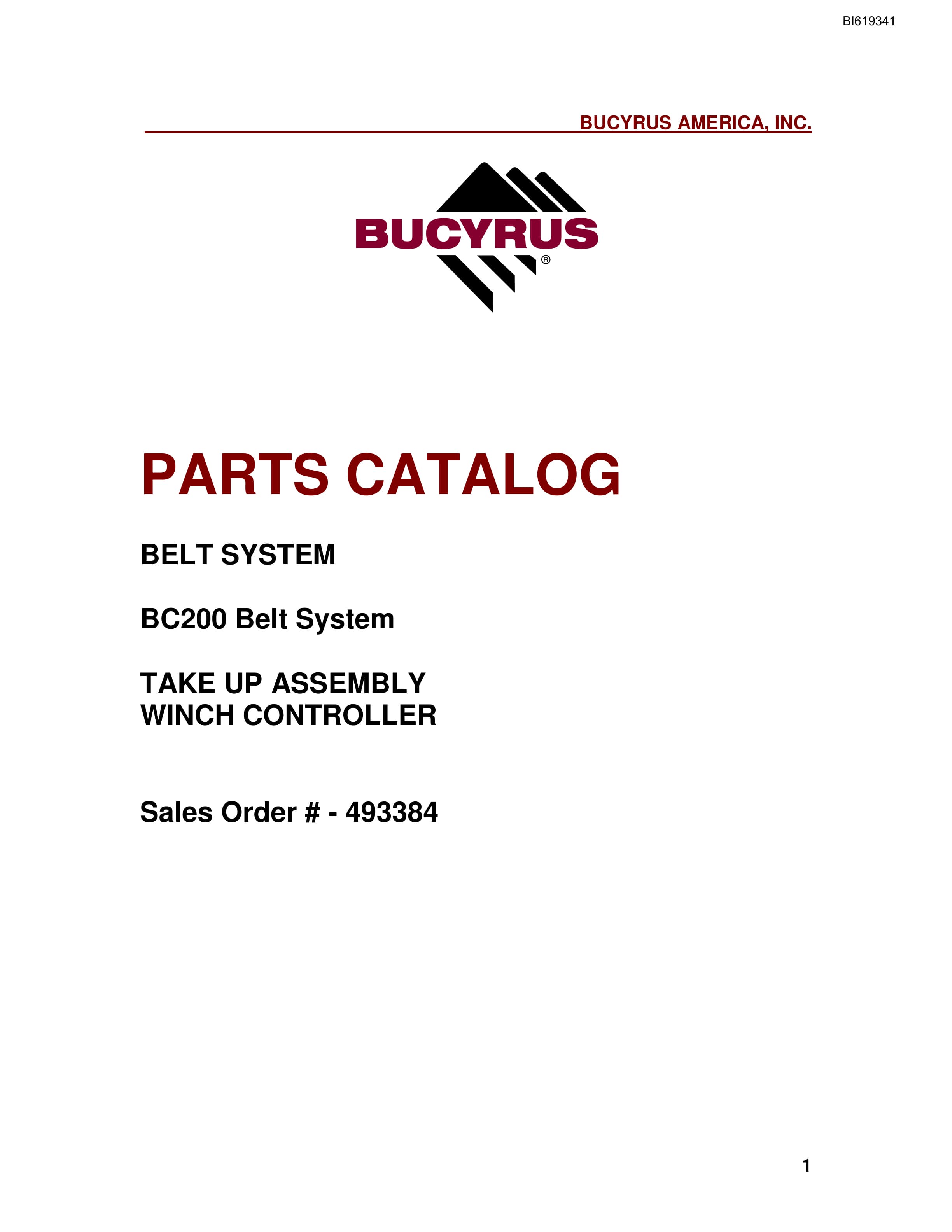 Bucyrus BC200 Belt System Parts Catalog BI619341