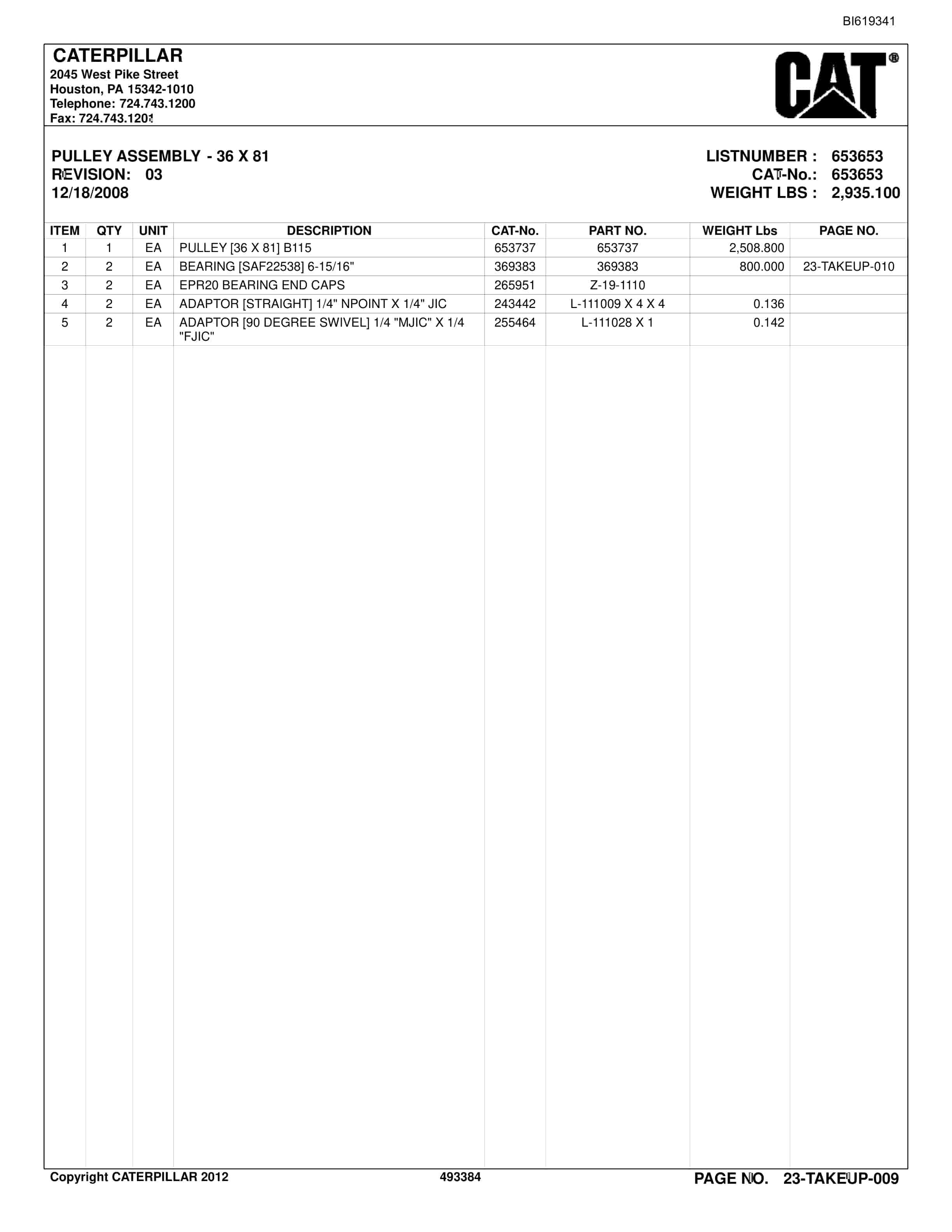 Bucyrus BC200 Belt System Parts Catalog BI619341-3