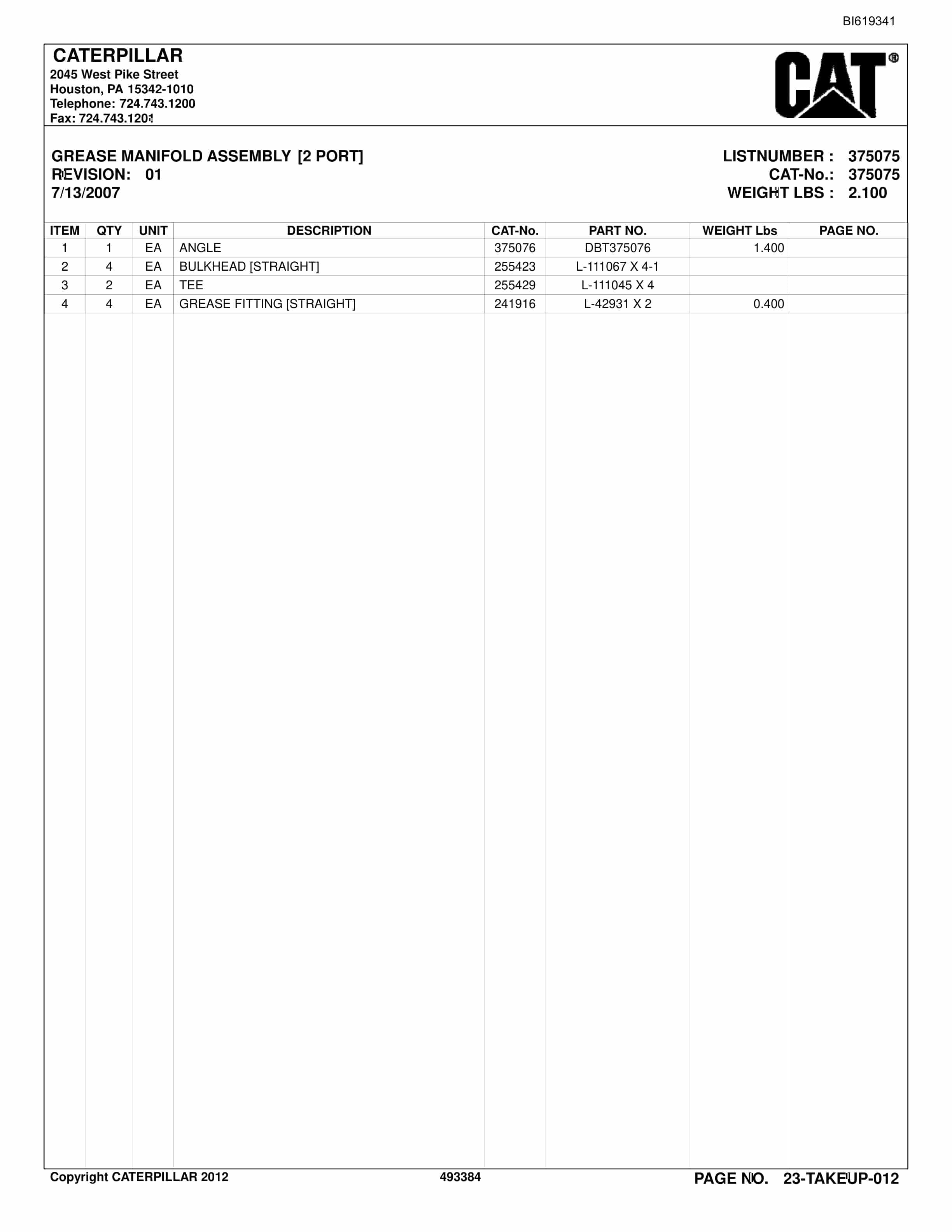 Bucyrus BC200 Belt System Parts Catalog BI619341-4
