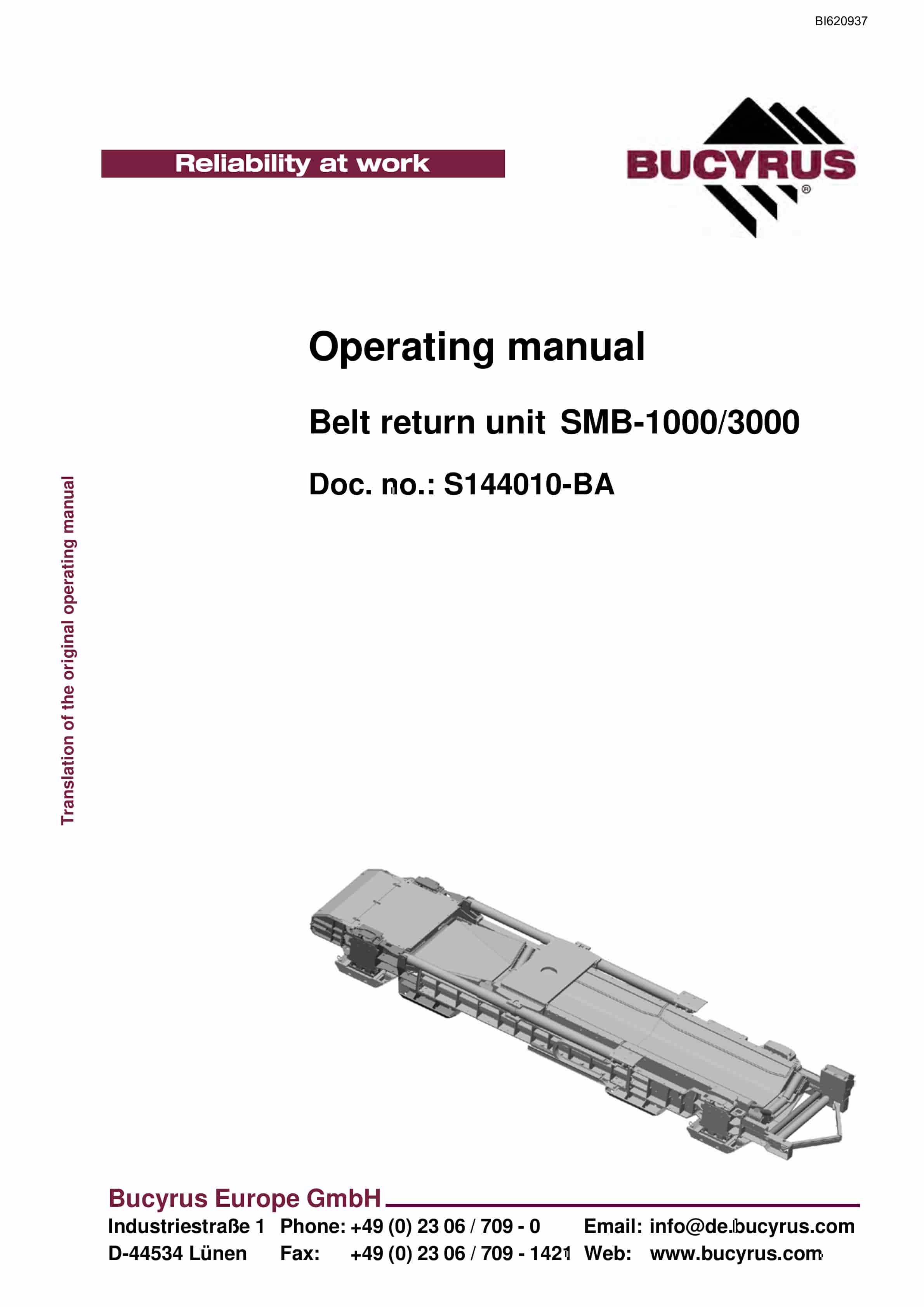Bucyrus Belt Return Unit SMB-1000-3000 Operating Manual BI620937