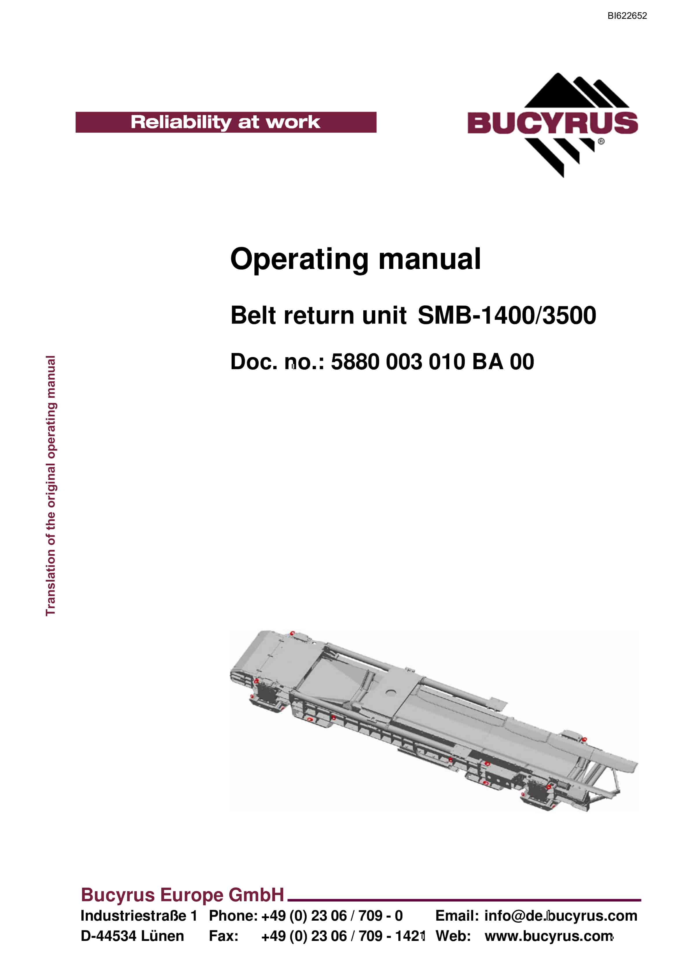 Bucyrus Belt Return Unit SMB-1400-3500 Operating Manual BI622652
