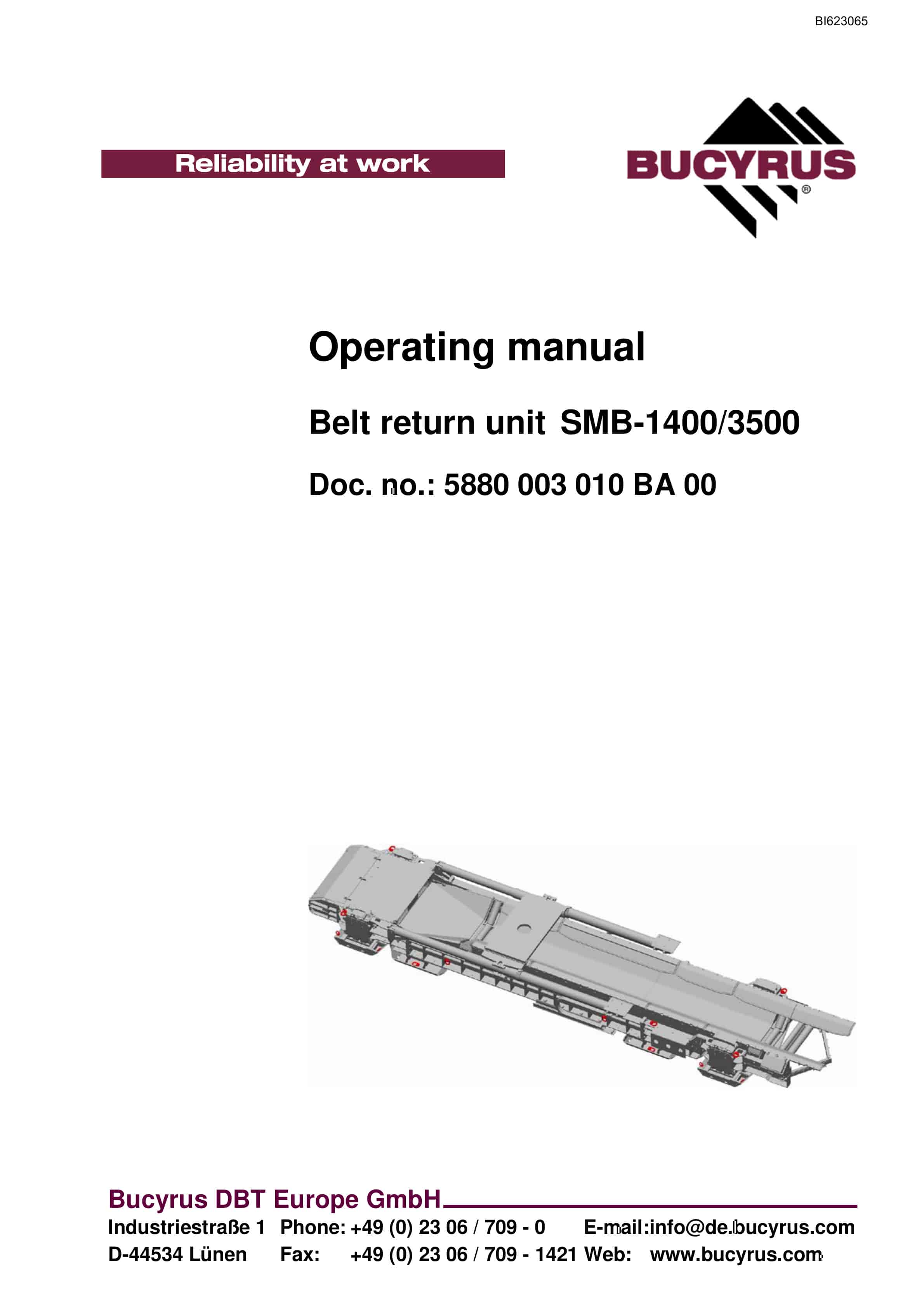 Bucyrus Belt Return Unit SMB-1400-3500 Operating Manual BI623065