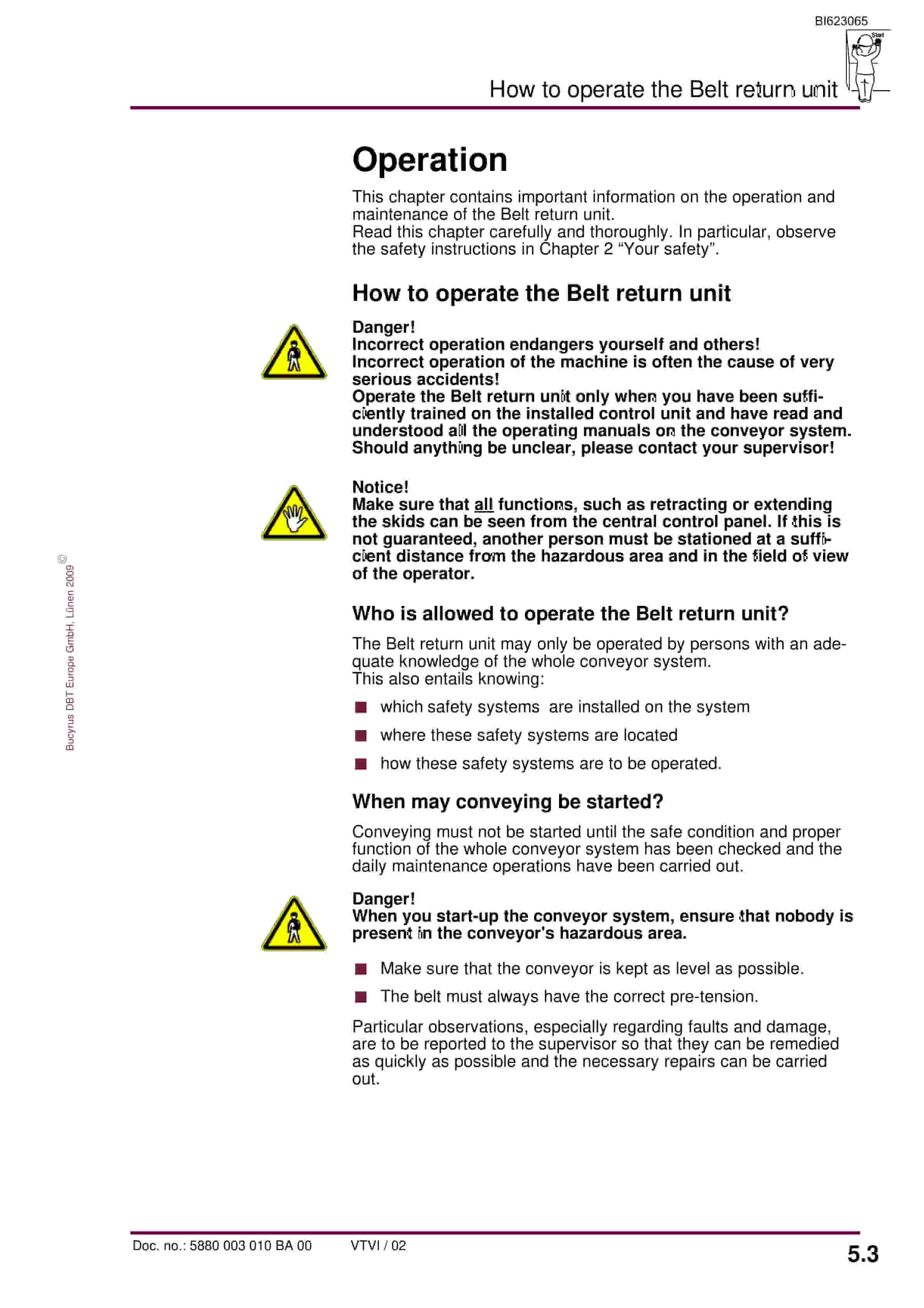 Bucyrus Belt Return Unit SMB-1400-3500 Operating Manual BI623065-2