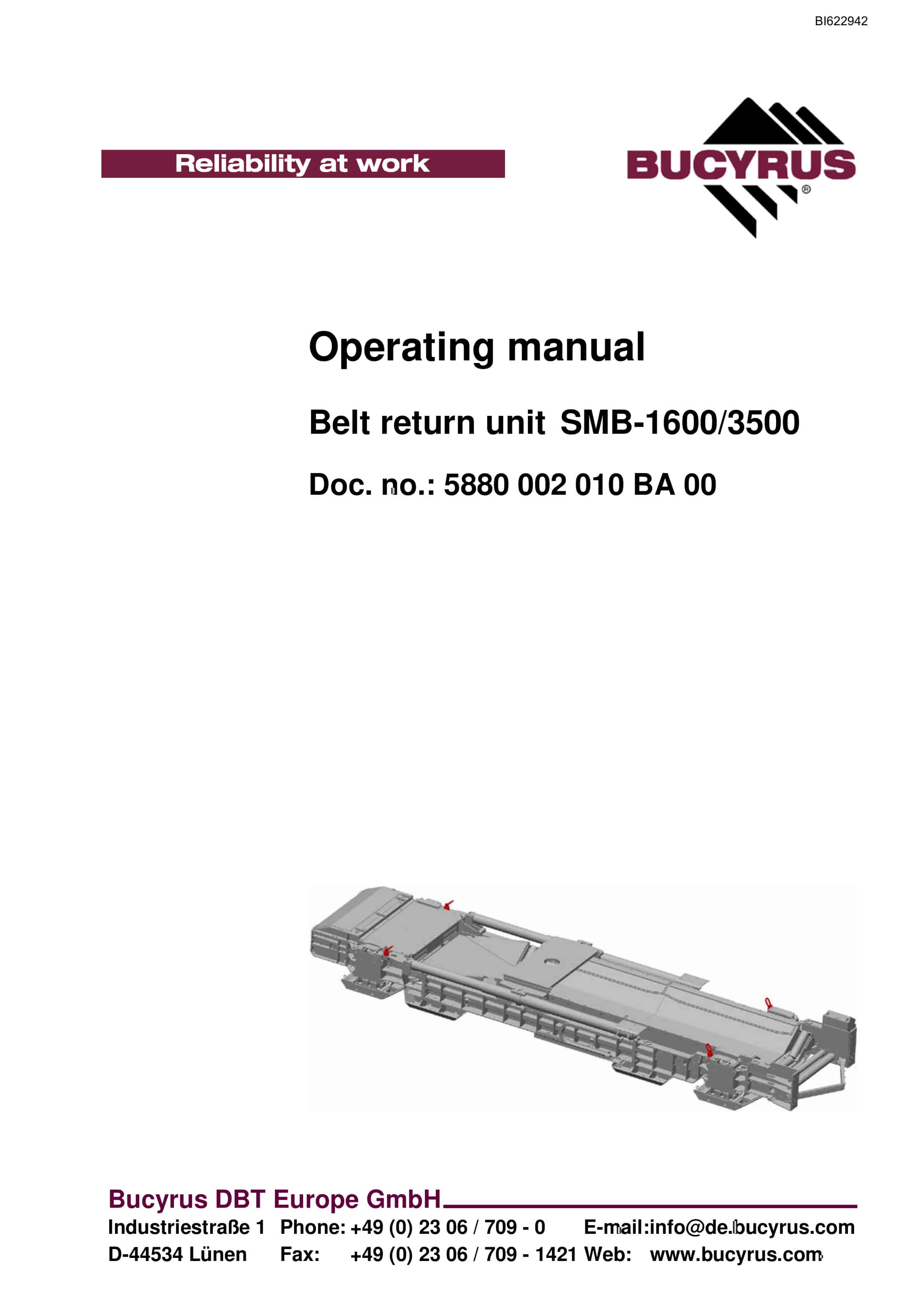 Bucyrus Belt Return Unit SMB-1600-3500 Operating Manual BI622942