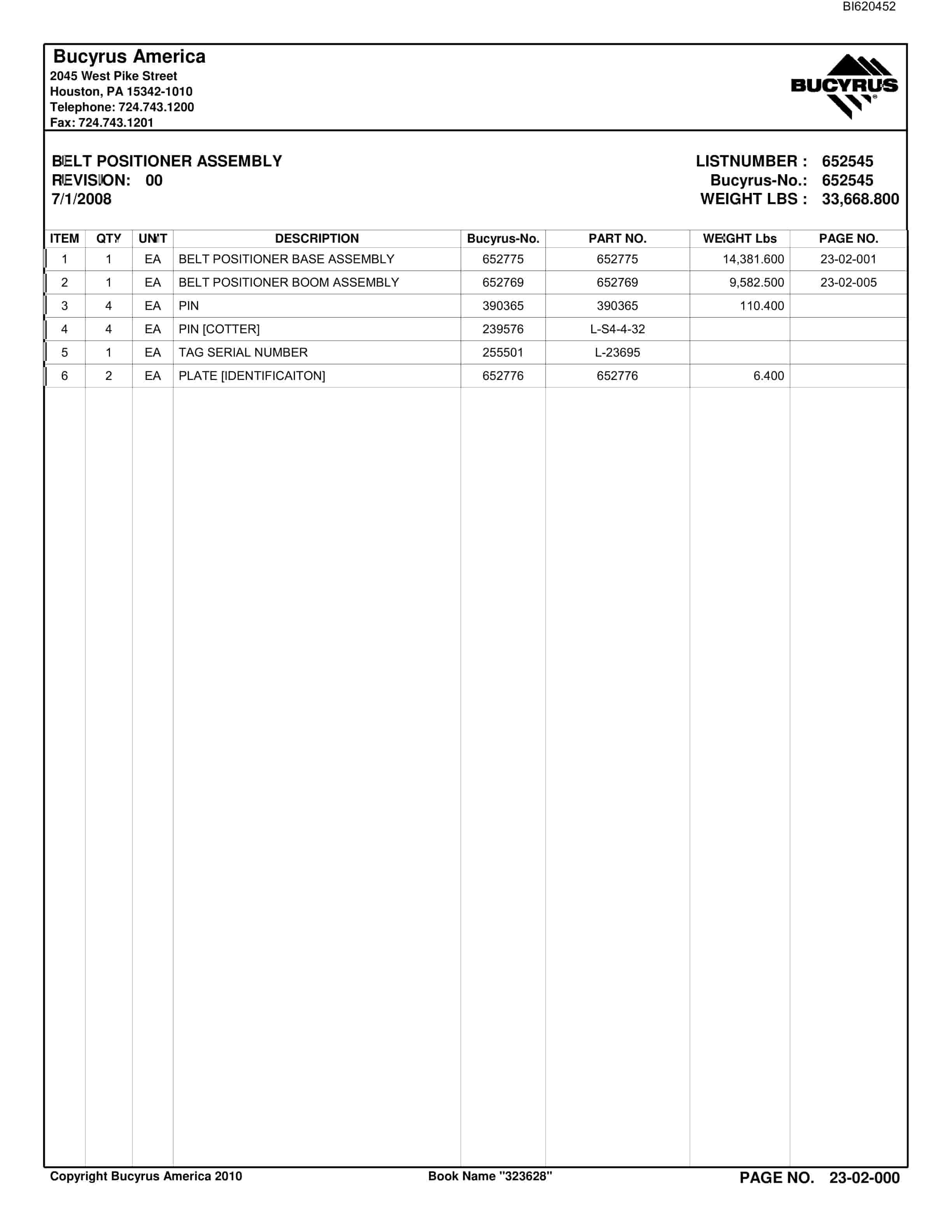 Bucyrus Belt System Parts And Service Manual BI620452-2