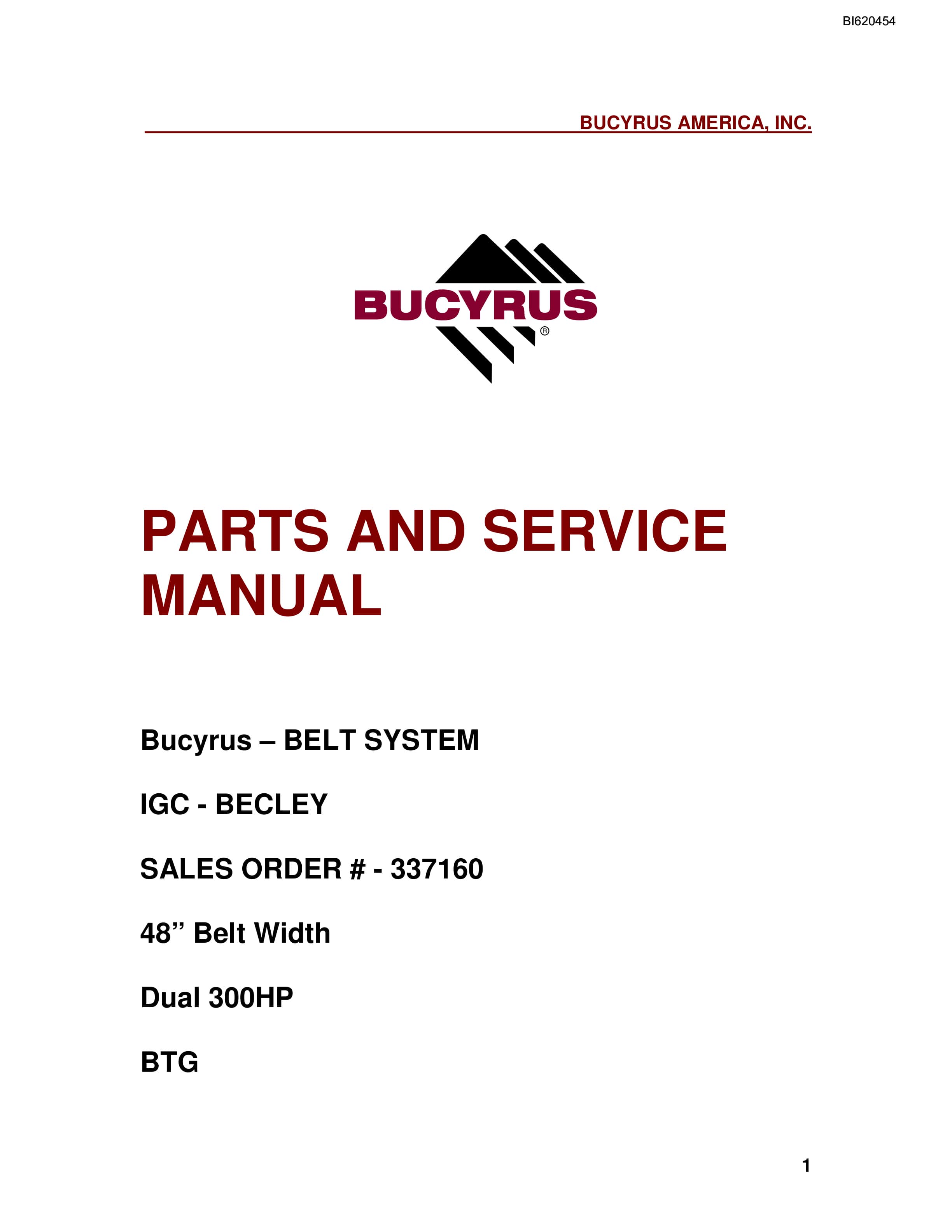 Bucyrus Belt System Parts And Service Manual BI620454