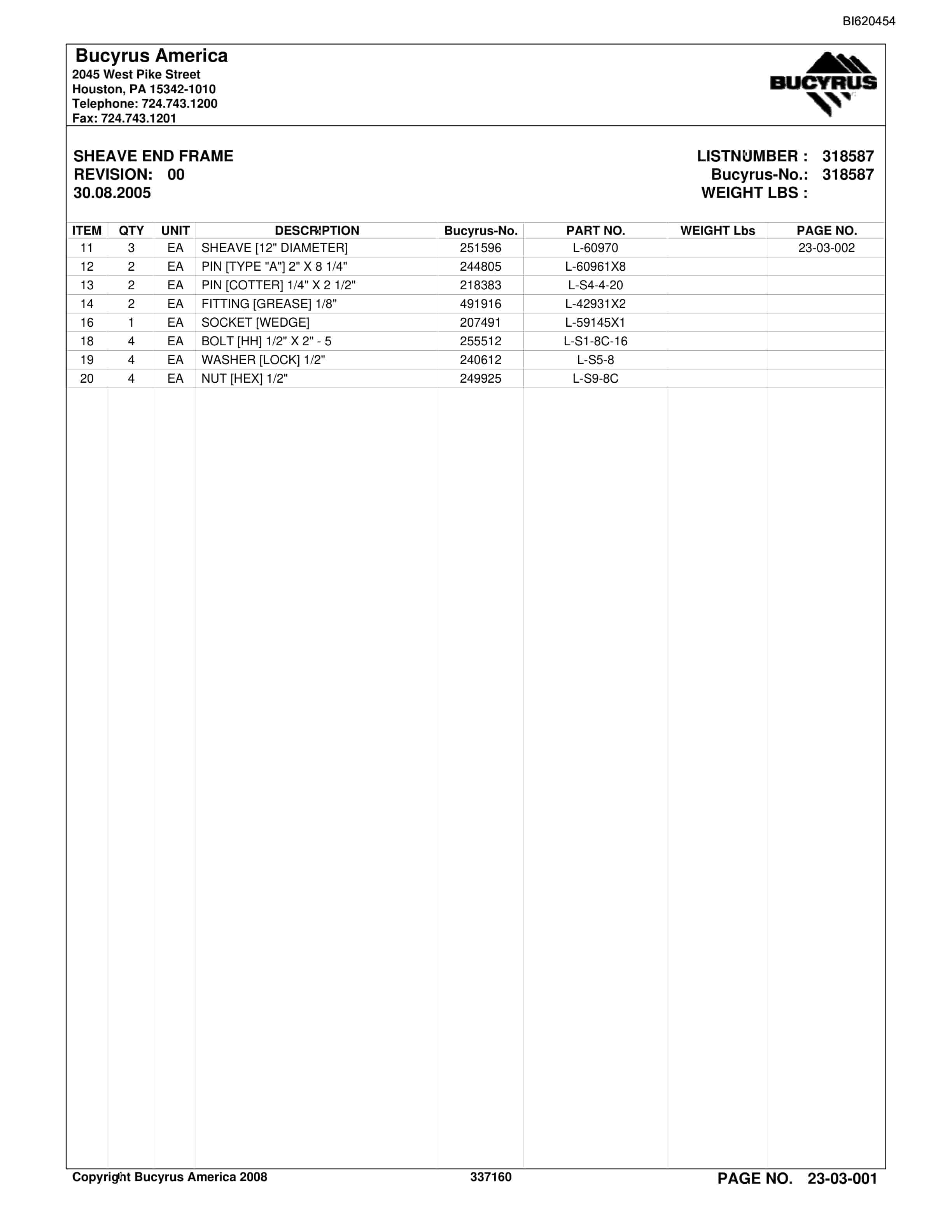 Bucyrus Belt System Parts And Service Manual BI620454-3