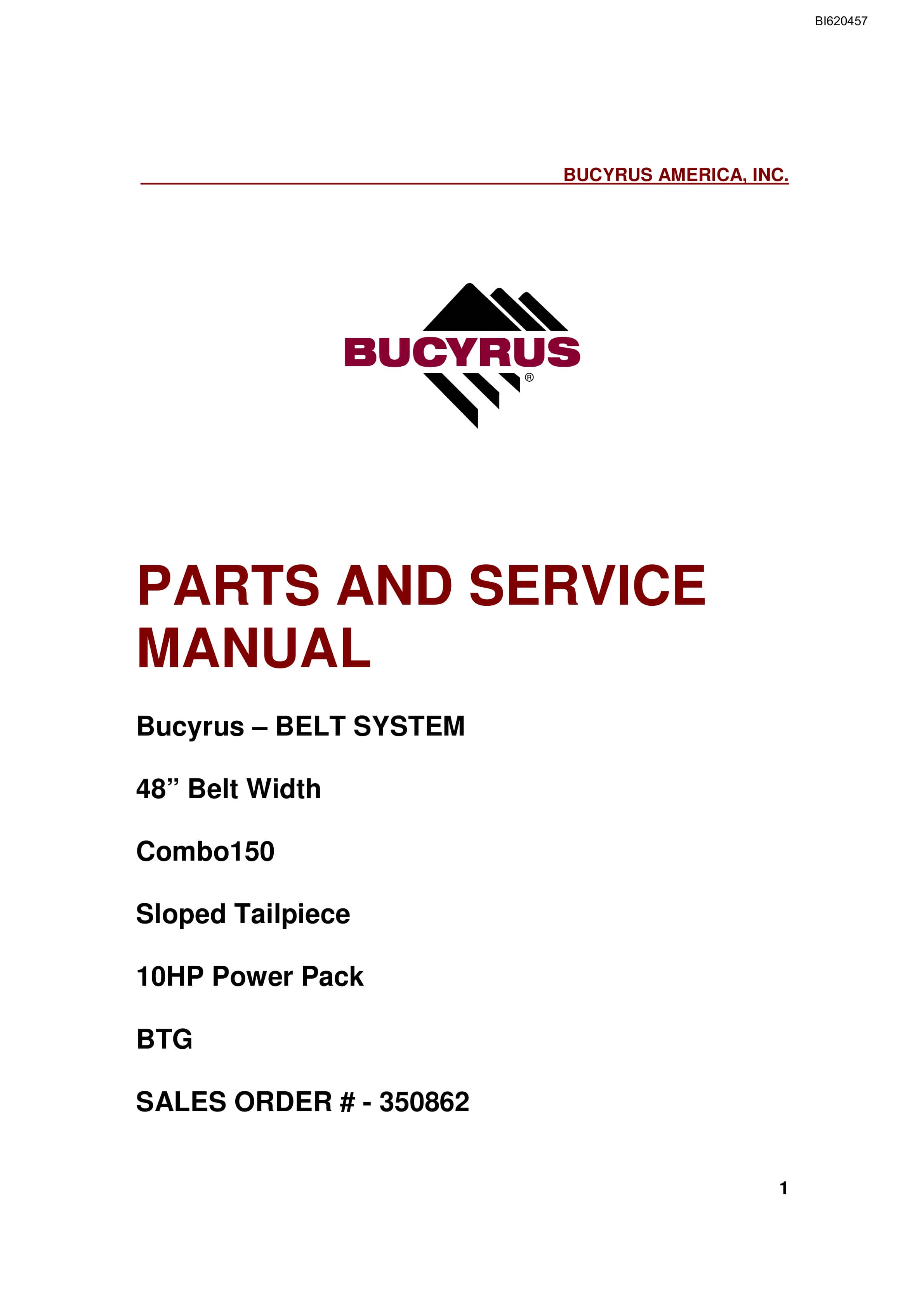 Bucyrus Belt System Parts And Service Manual BI620457