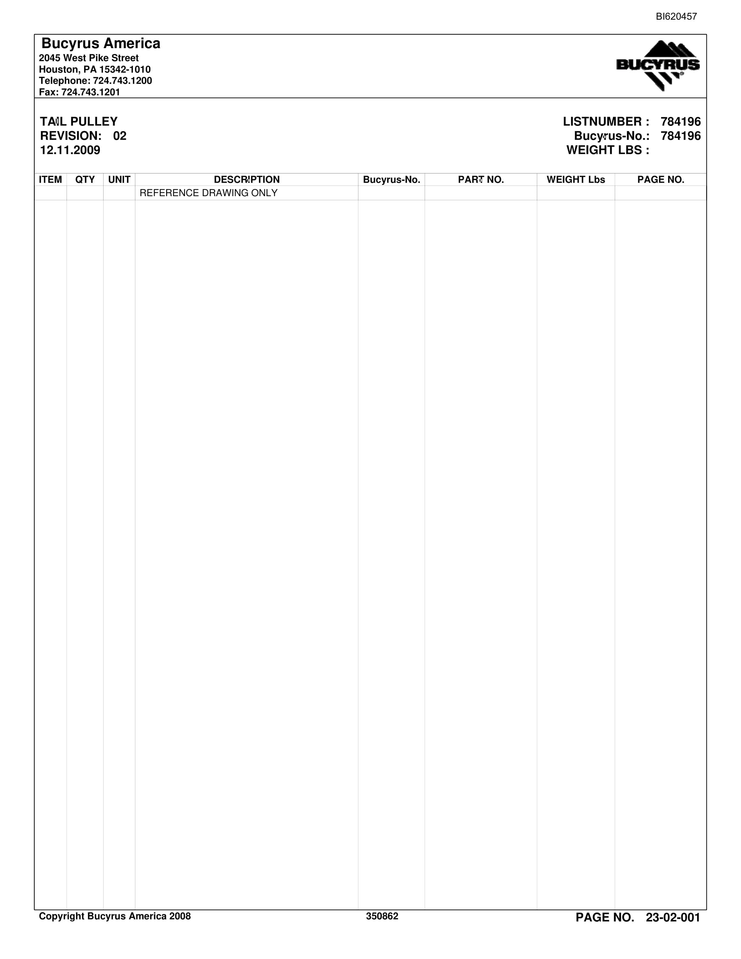 Bucyrus Belt System Parts And Service Manual BI620457-3