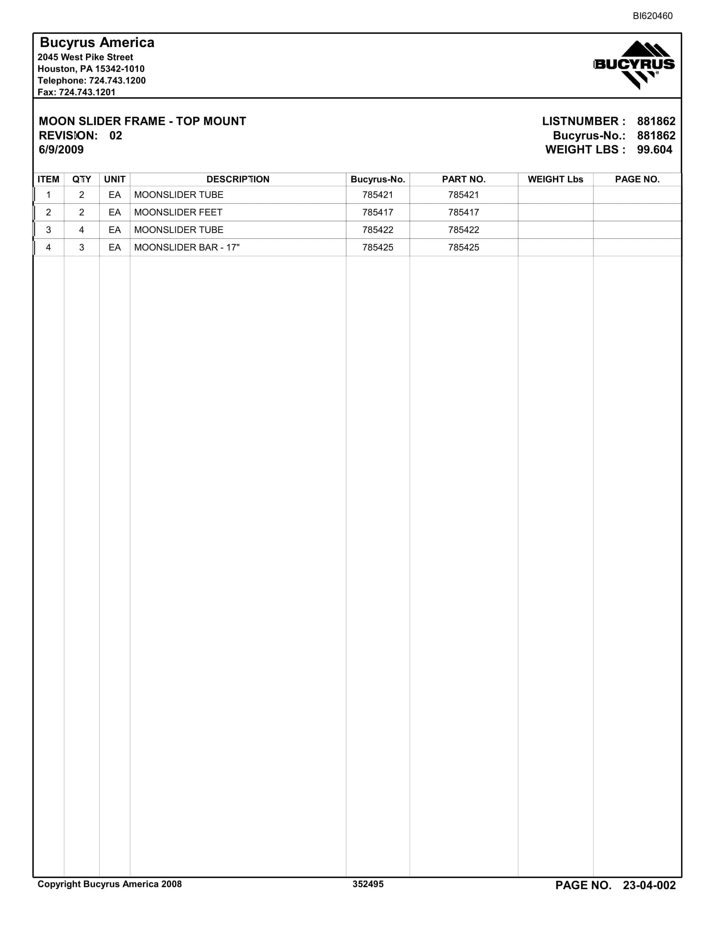 Bucyrus Belt System Parts And Service Manual BI620460-4