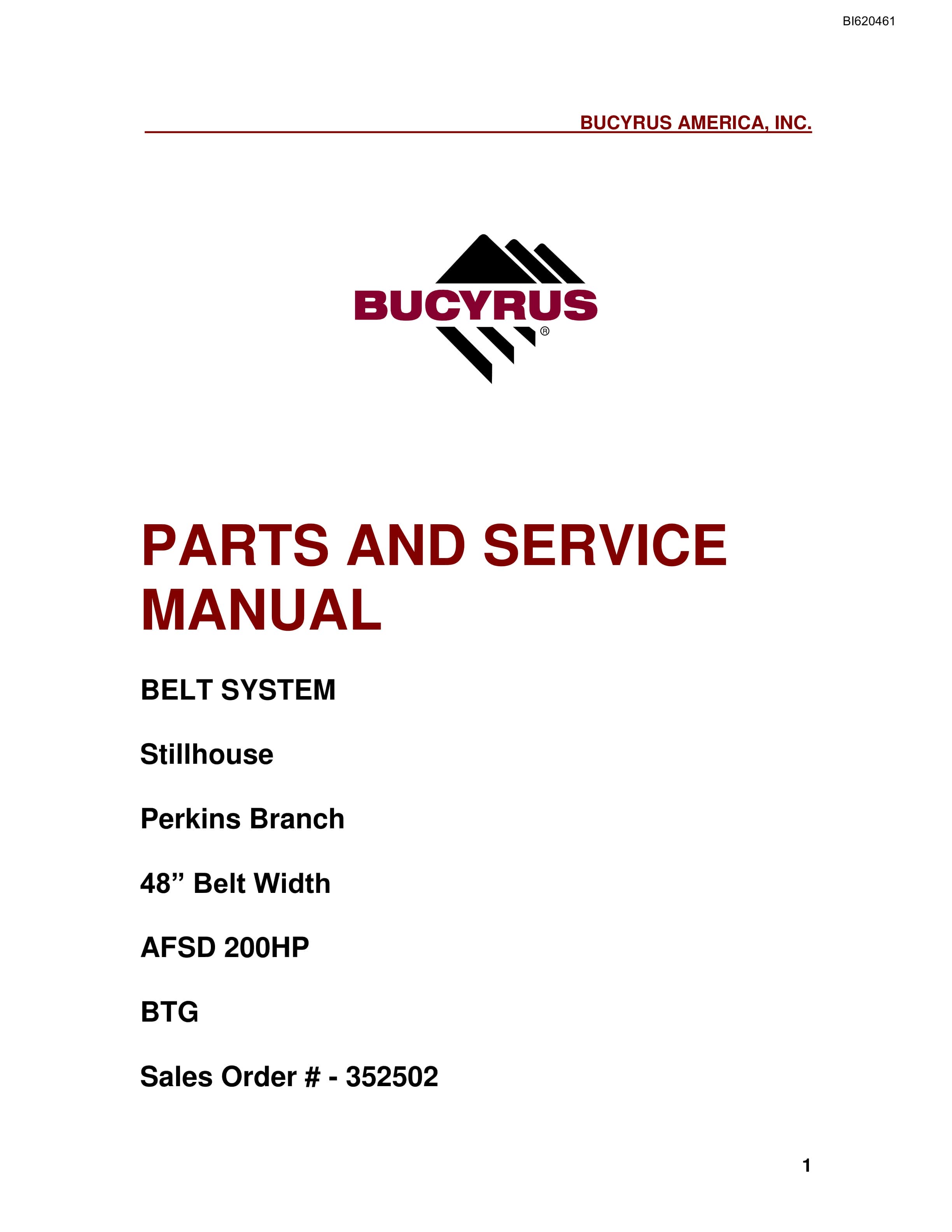 Bucyrus Belt System Parts And Service Manual BI620461