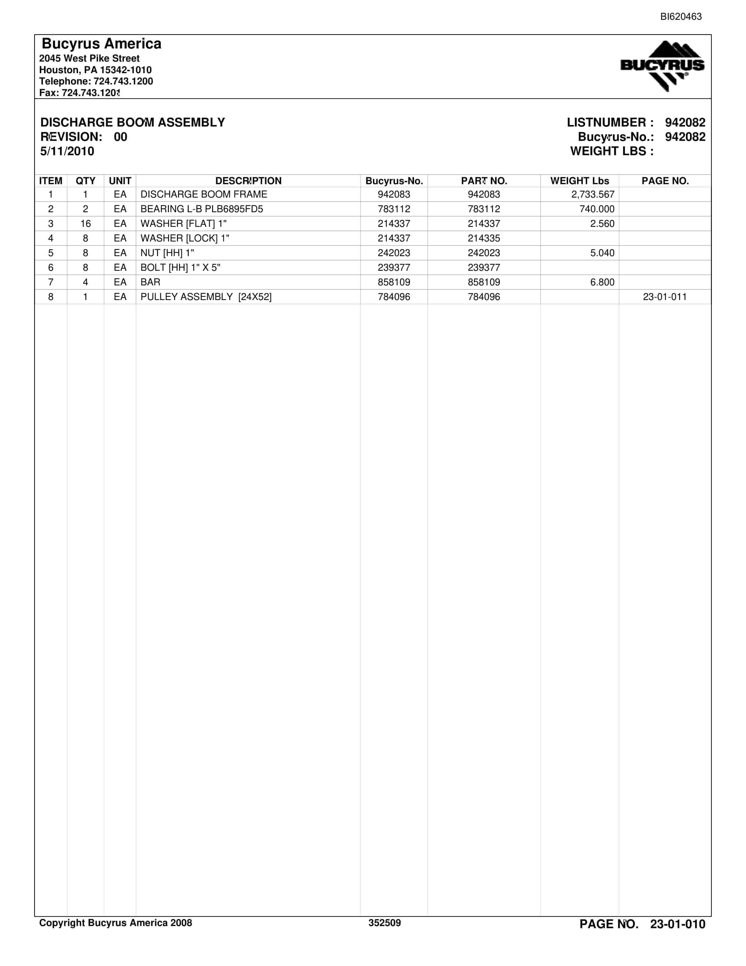Bucyrus Belt System Parts And Service Manual BI620463-2
