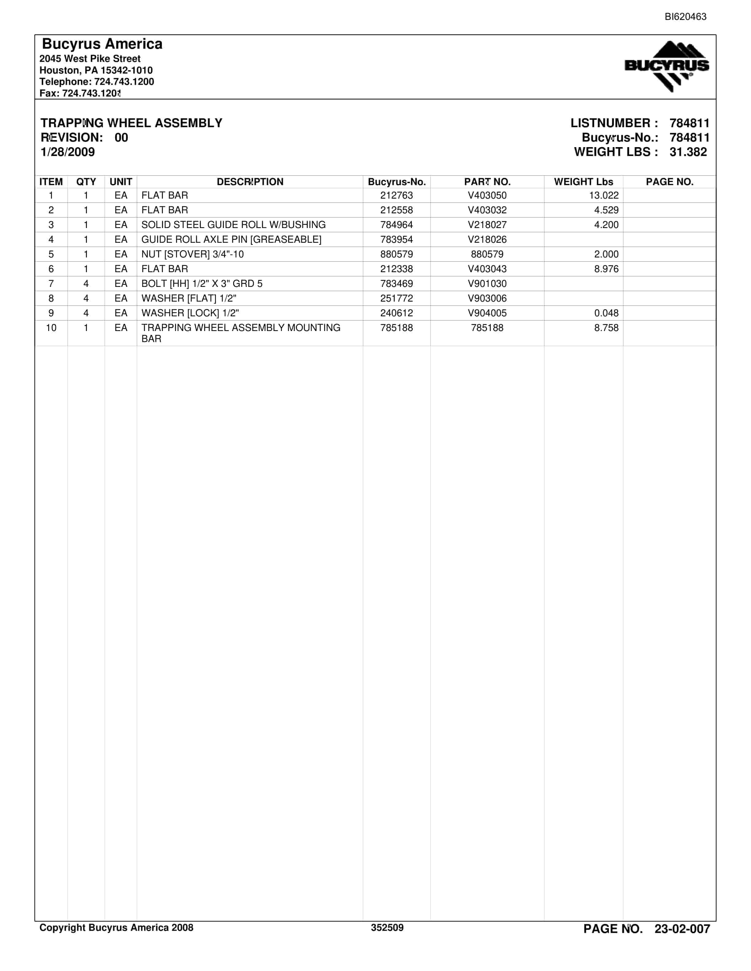 Bucyrus Belt System Parts And Service Manual BI620463-3
