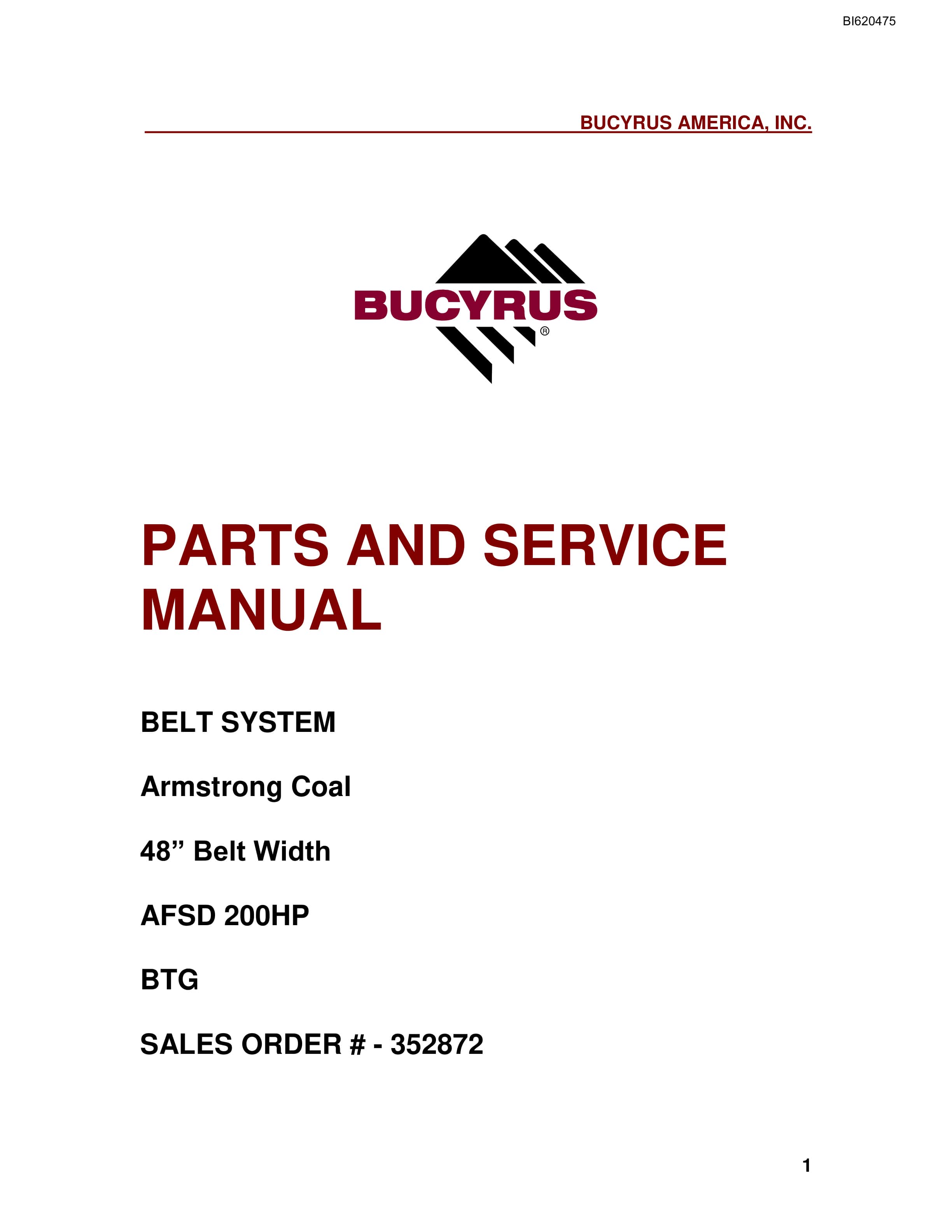 Bucyrus Belt System Parts And Service Manual BI620475