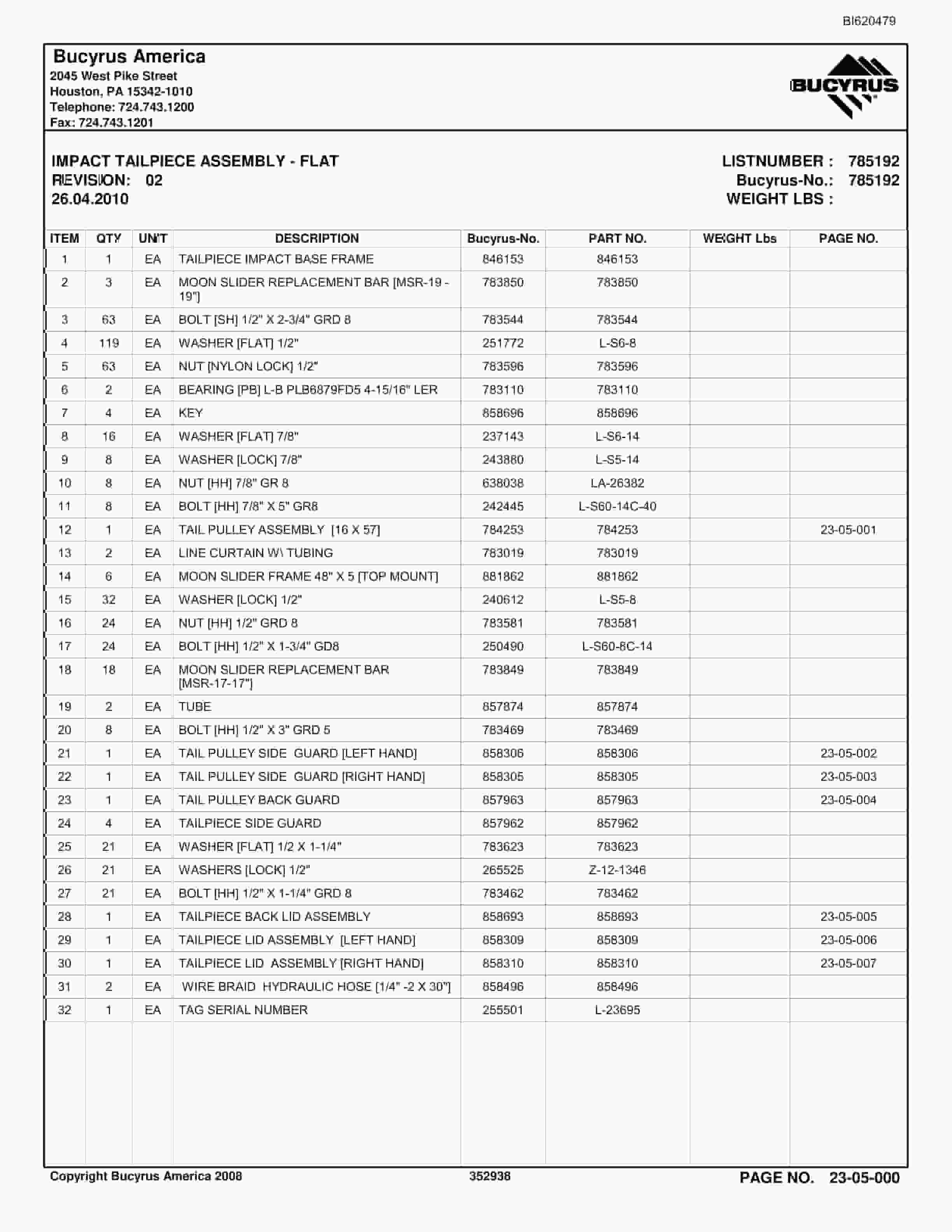 Bucyrus Belt System Parts And Service Manual BI620479-4