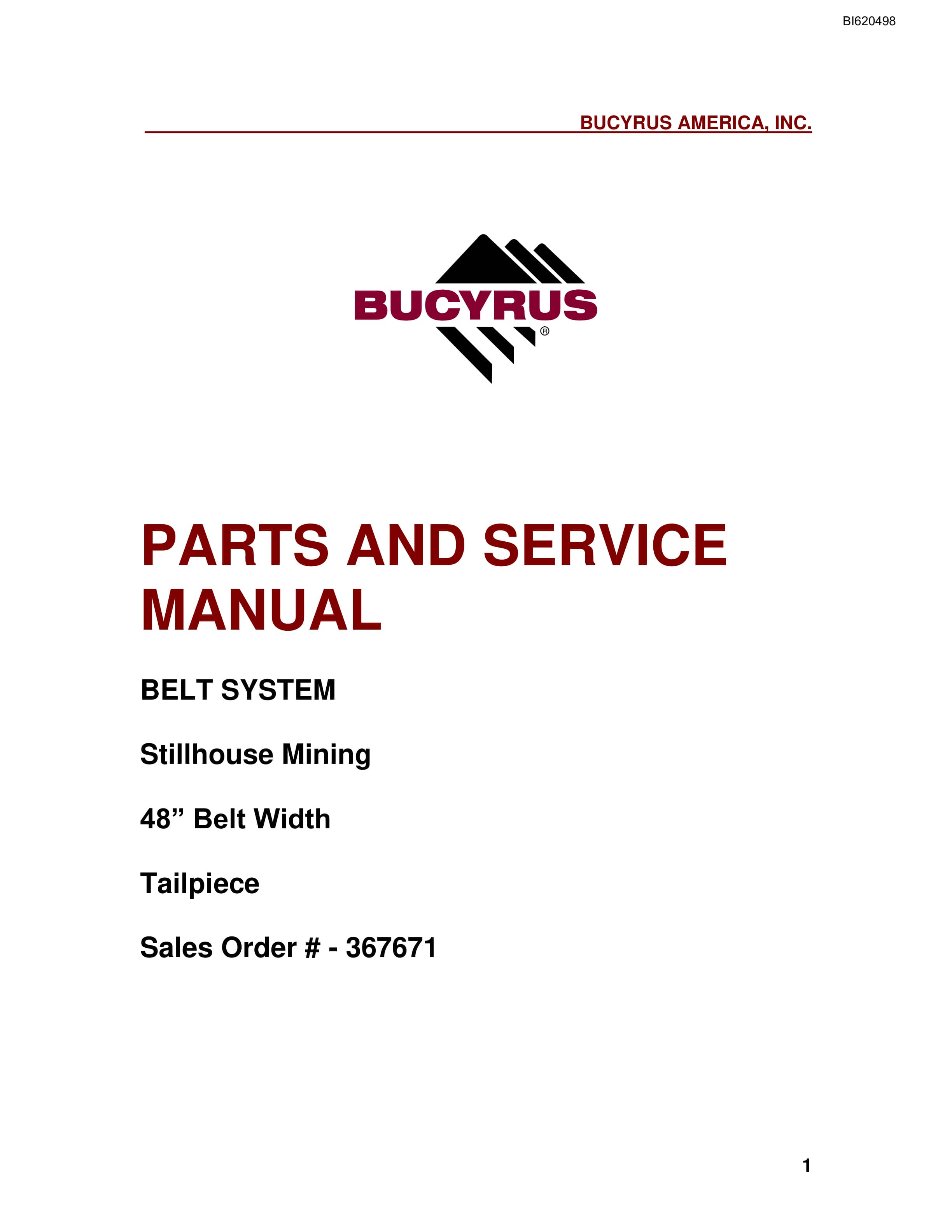 Bucyrus Belt System Parts And Service Manual BI620498
