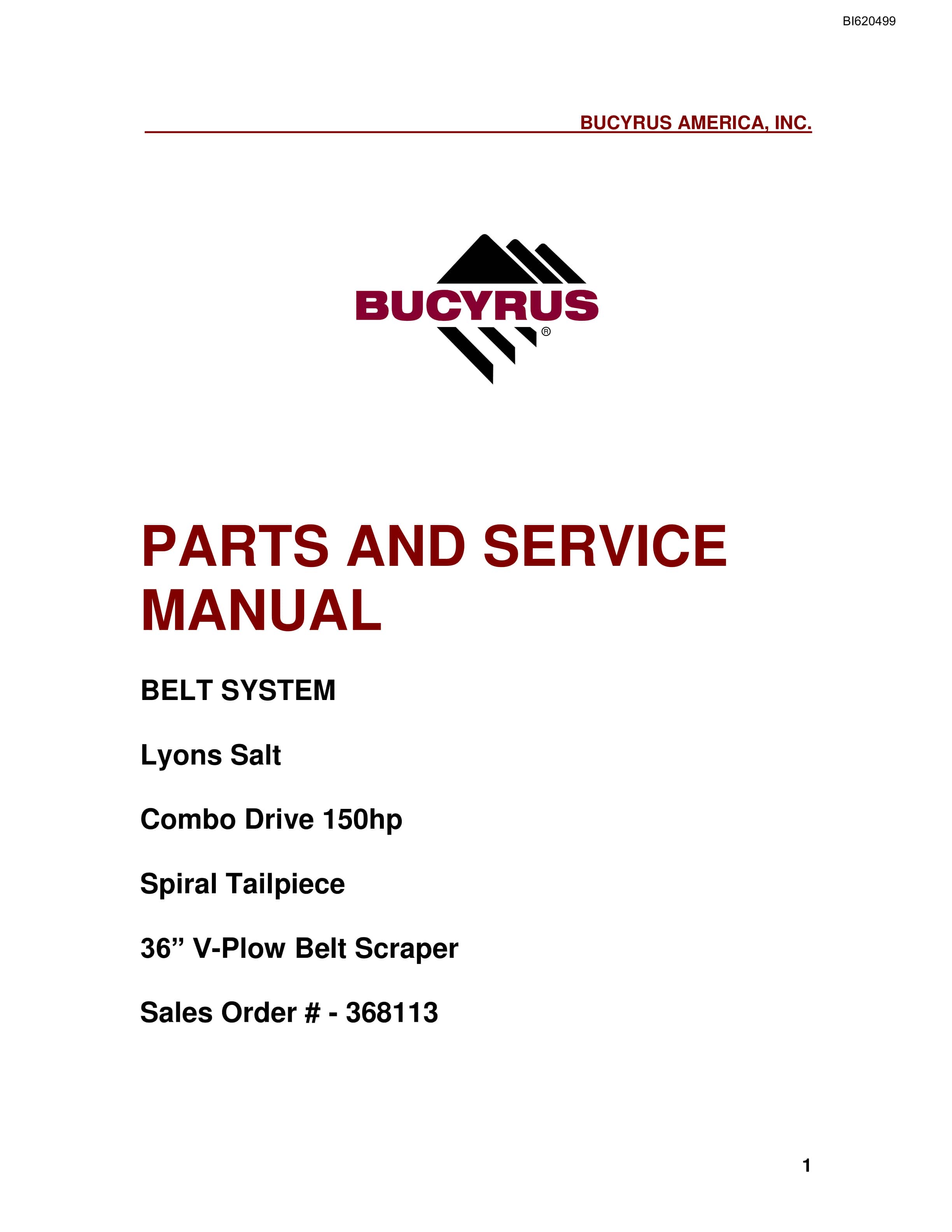 Bucyrus Belt System Parts And Service Manual BI620499