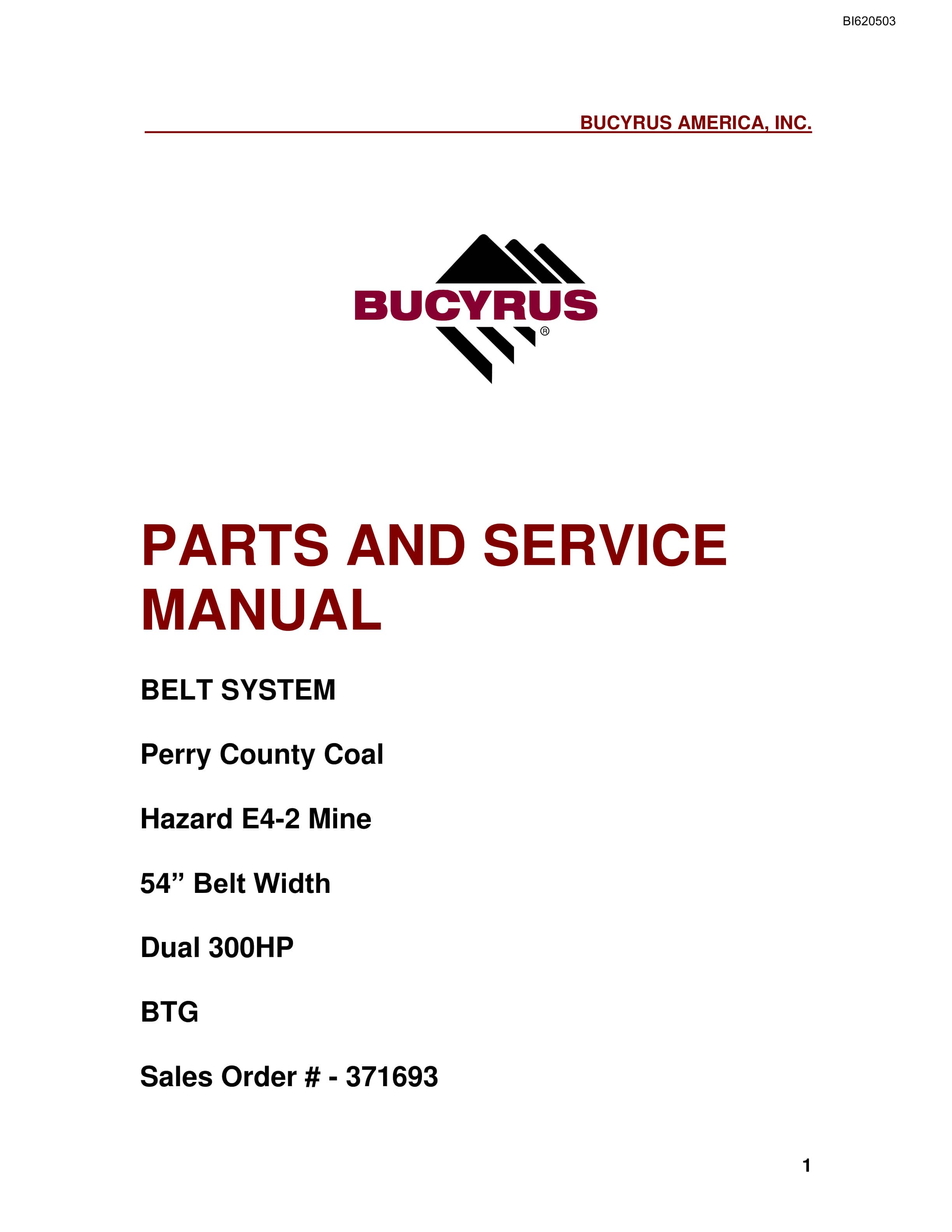 Bucyrus Belt System Parts And Service Manual BI620503