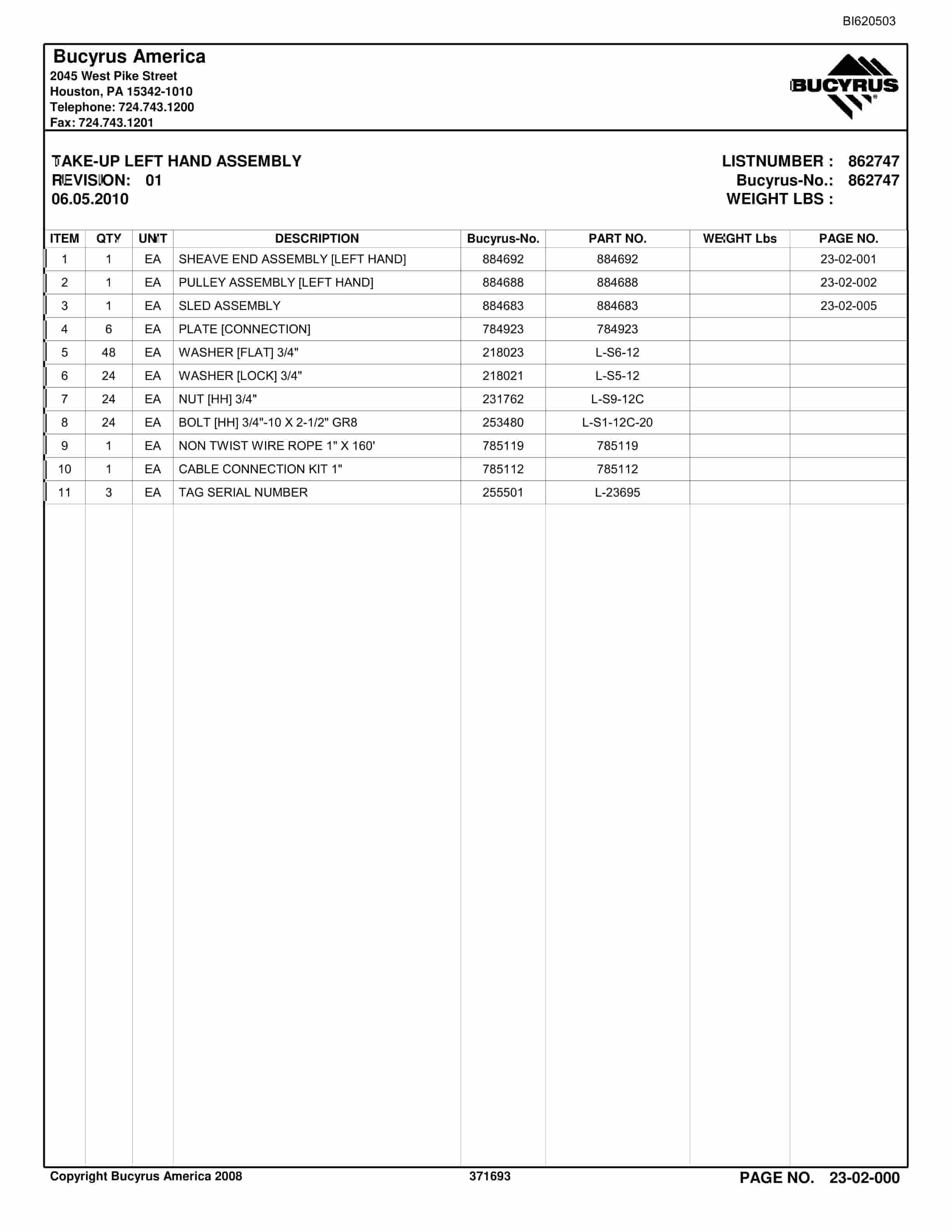 Bucyrus Belt System Parts And Service Manual BI620503-3