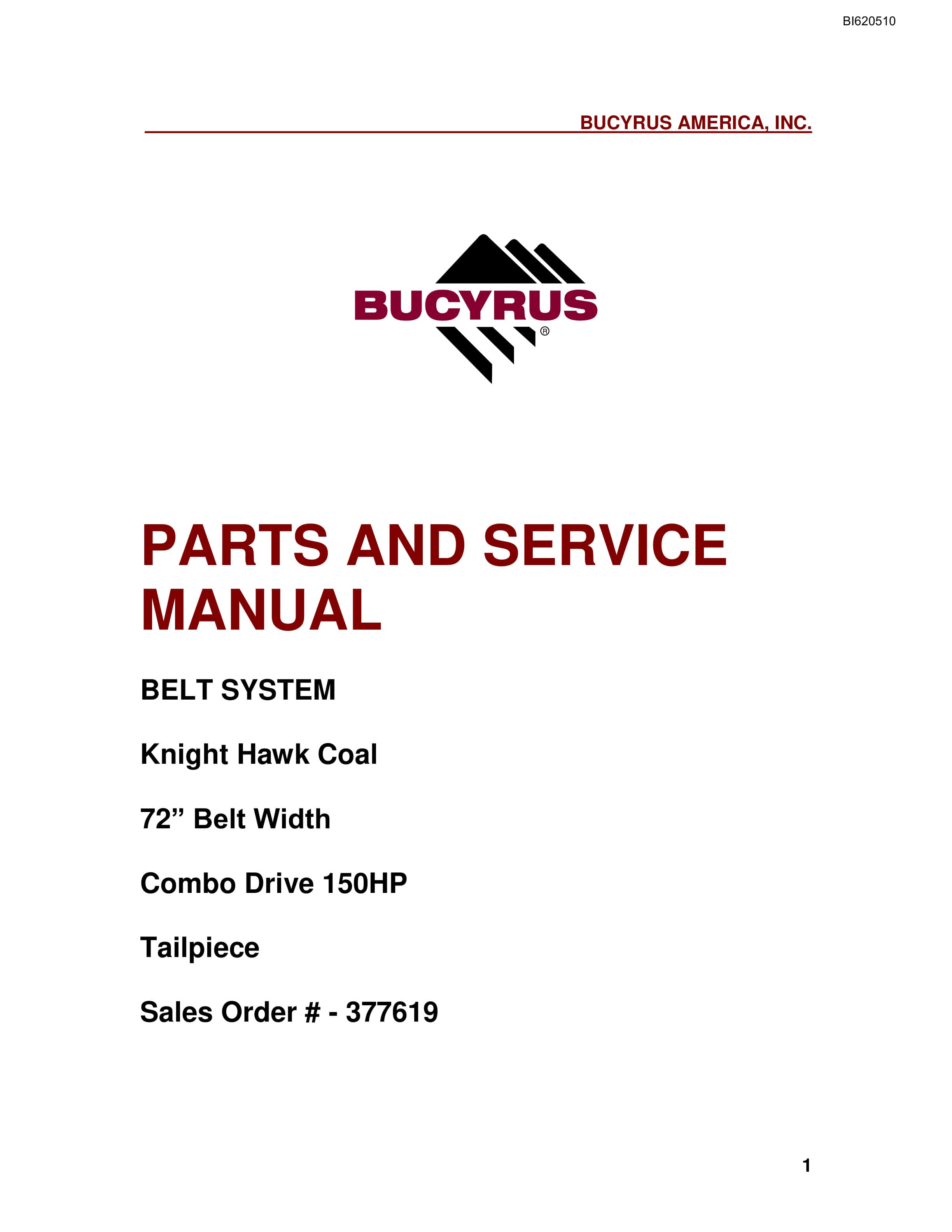 Bucyrus Belt System Parts And Service Manual BI620510