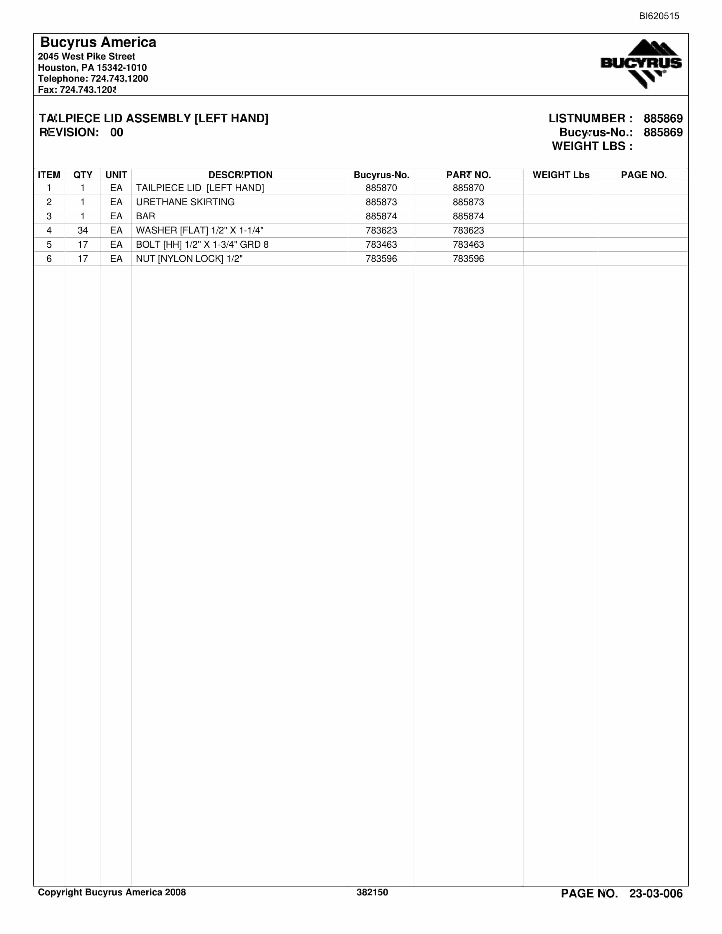 Bucyrus Belt System Parts And Service Manual BI620515-5