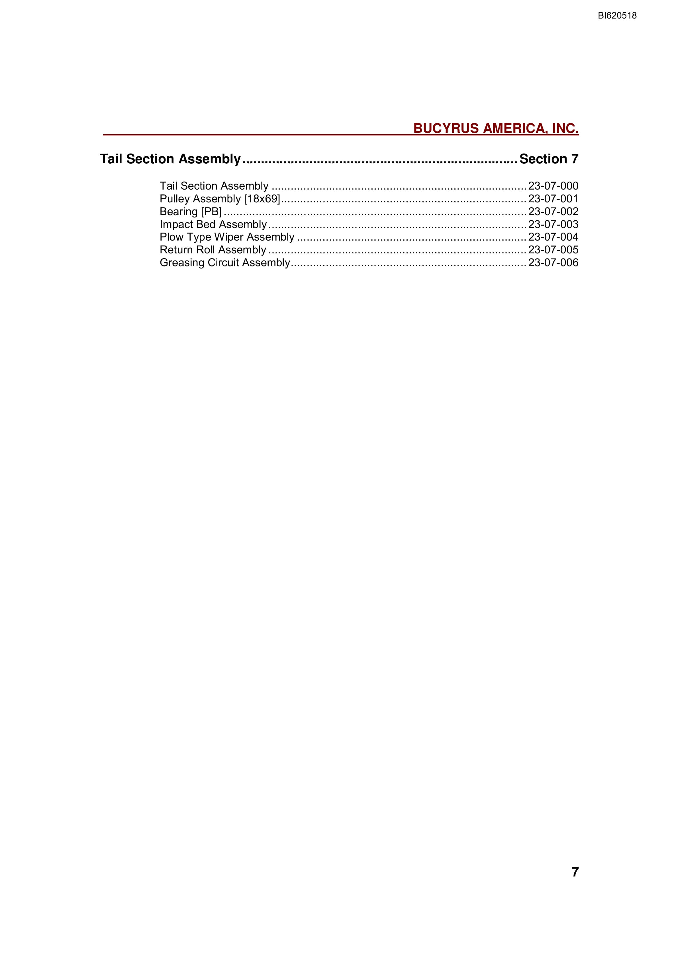 Bucyrus Belt System Parts And Service Manual BI620518-5