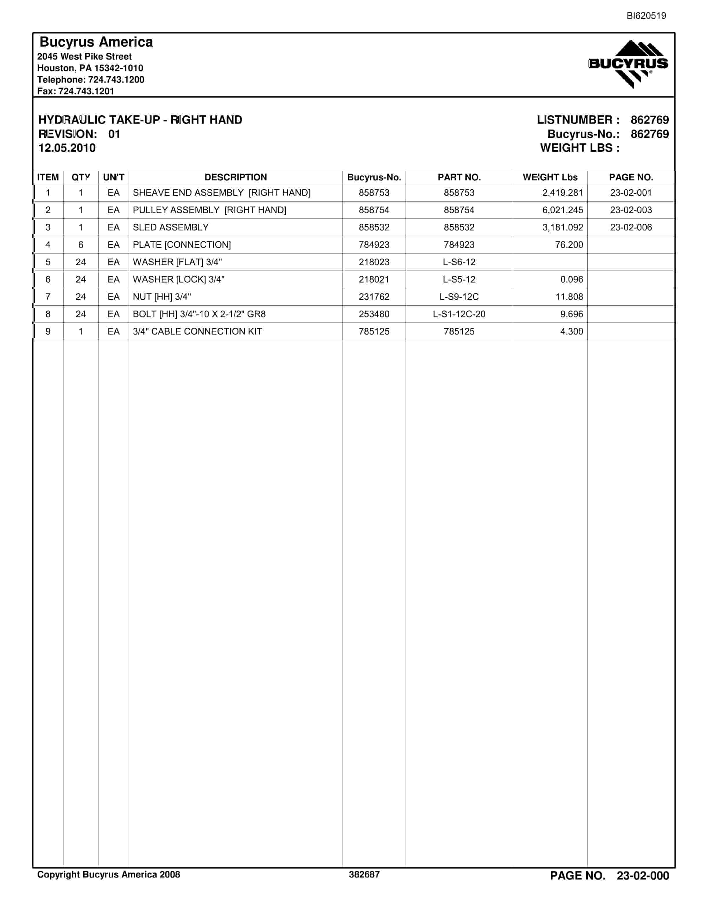 Bucyrus Belt System Parts And Service Manual BI620519-4