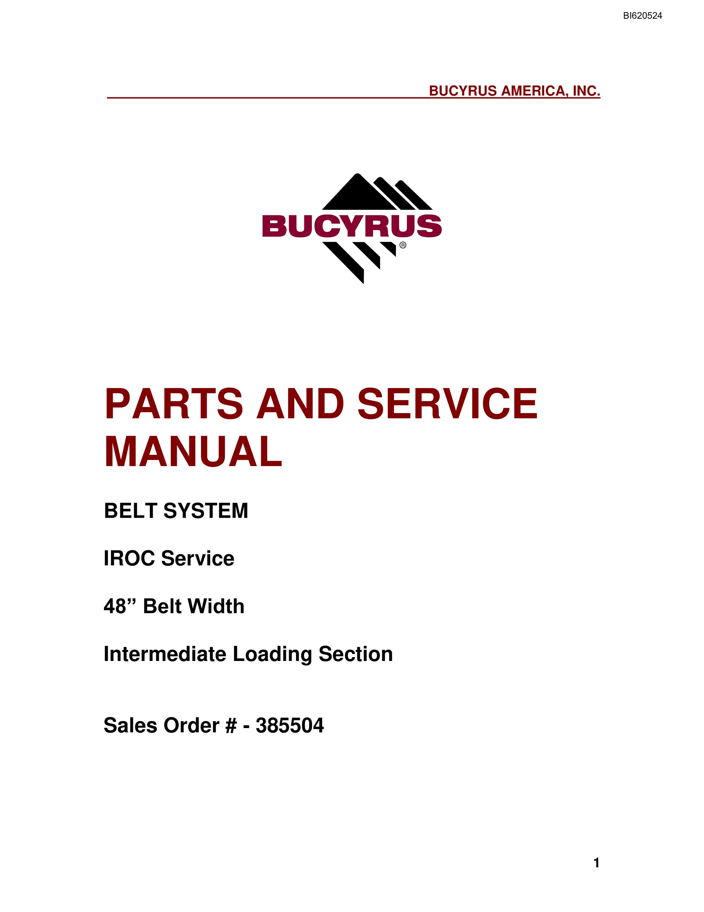 Bucyrus Belt System Parts And Service Manual BI620524