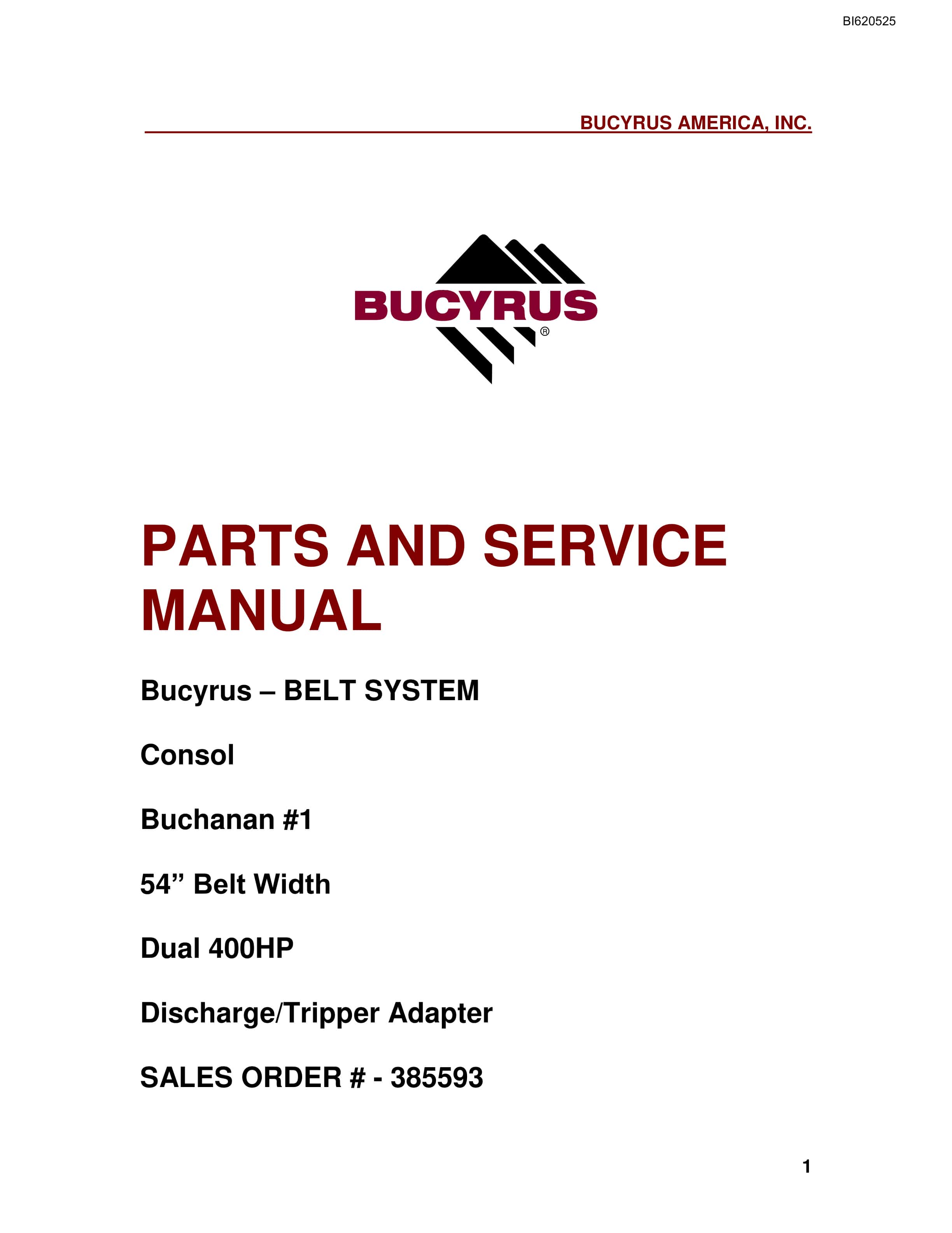 Bucyrus Belt System Parts And Service Manual BI620525