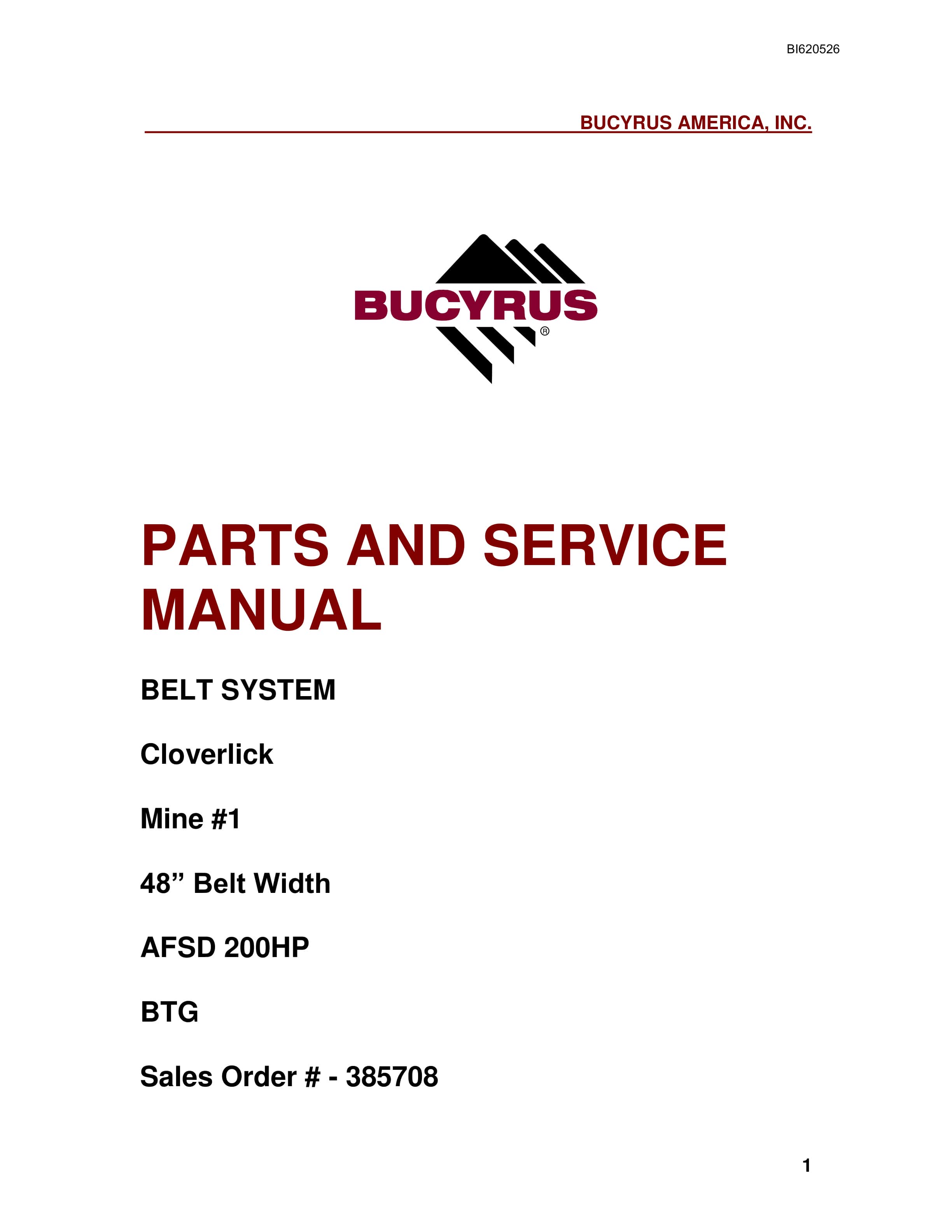 Bucyrus Belt System Parts And Service Manual BI620526