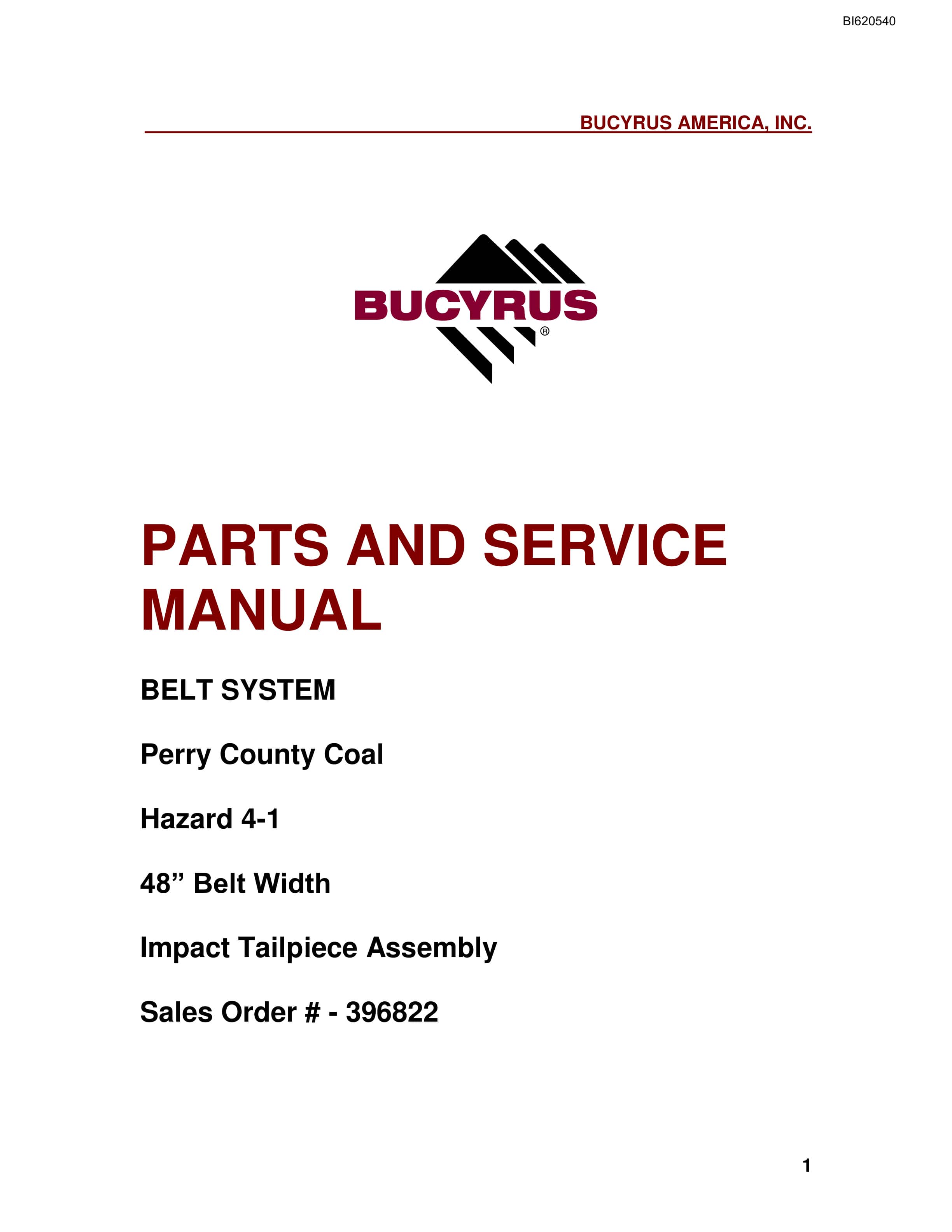 Bucyrus Belt System Parts And Service Manual BI620540