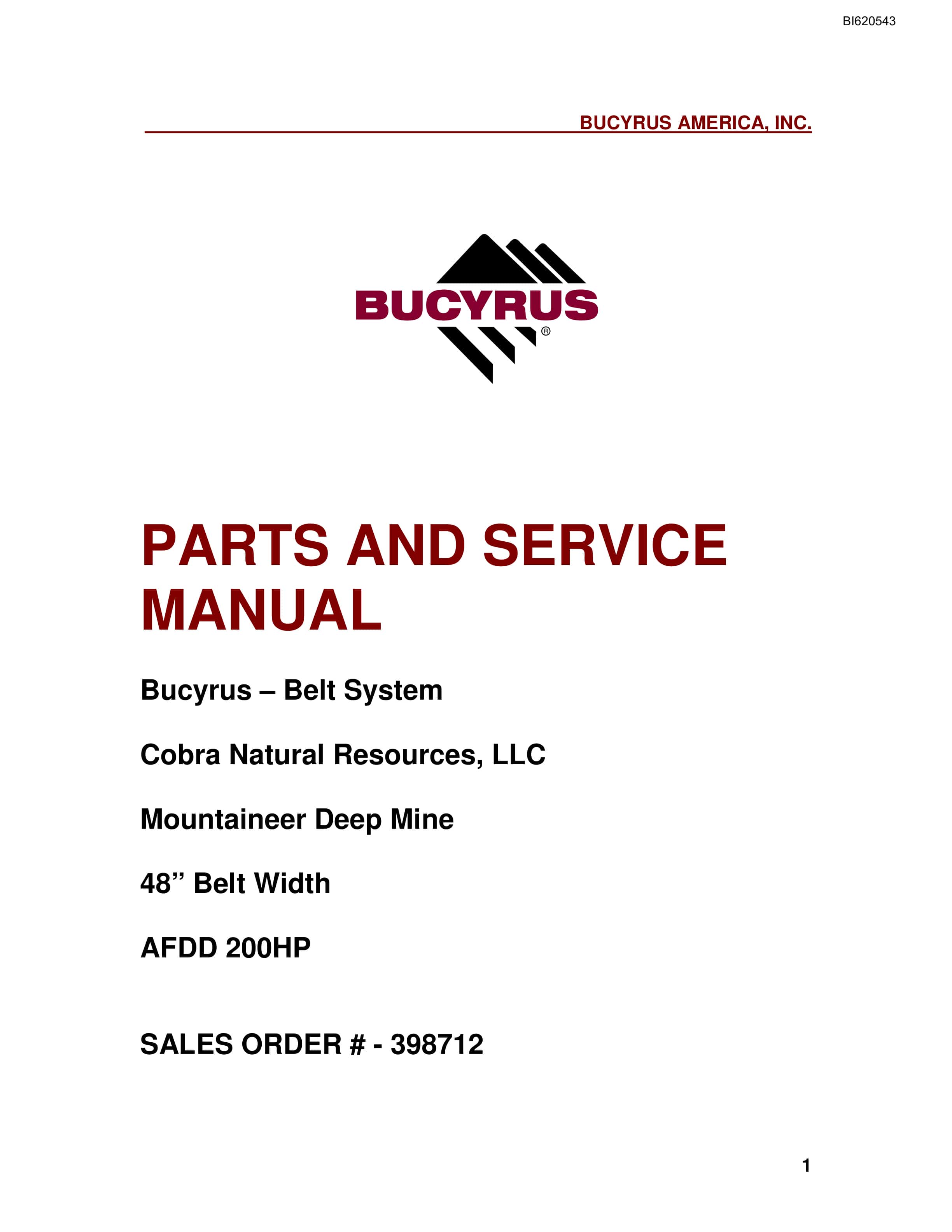 Bucyrus Belt System Parts And Service Manual BI620543