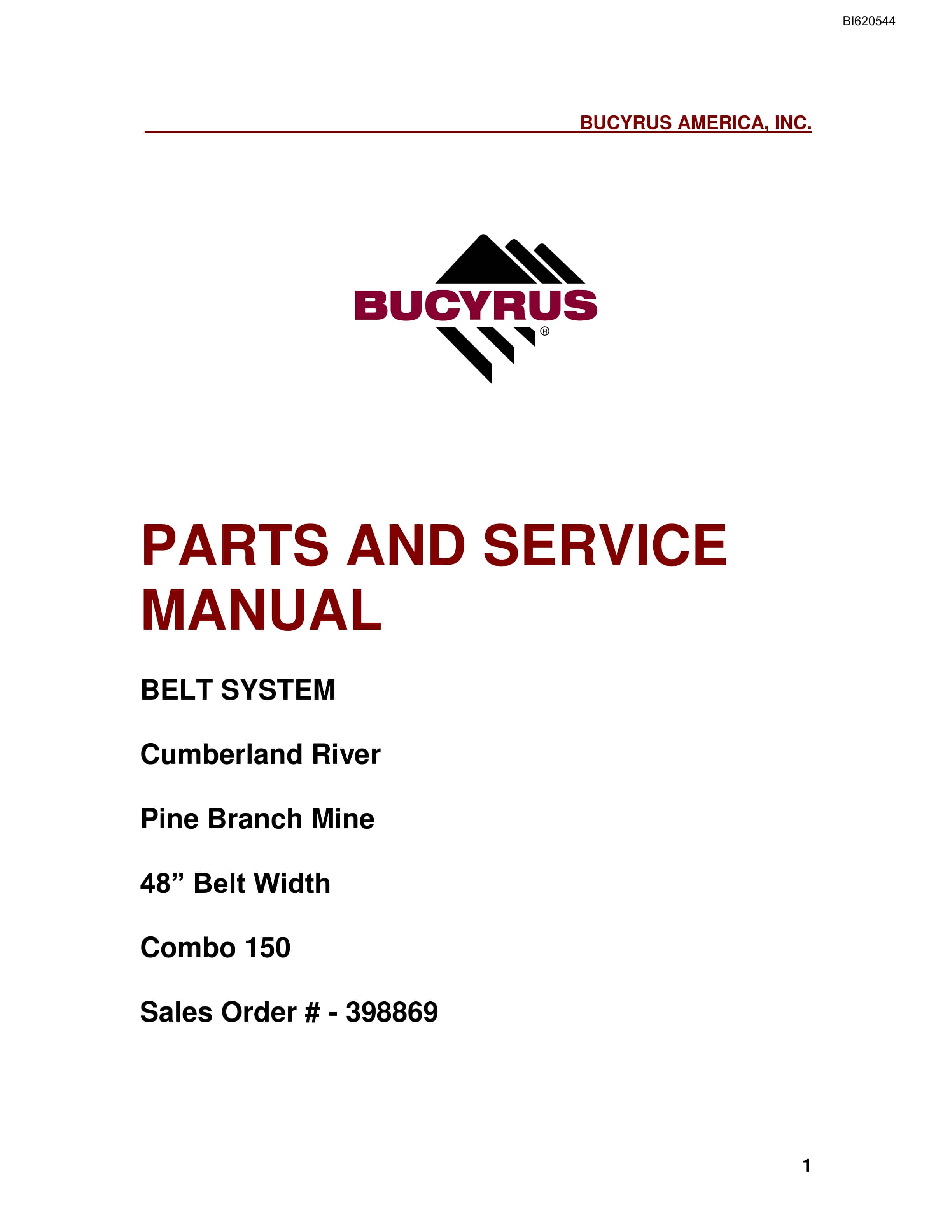 Bucyrus Belt System Parts And Service Manual BI620544