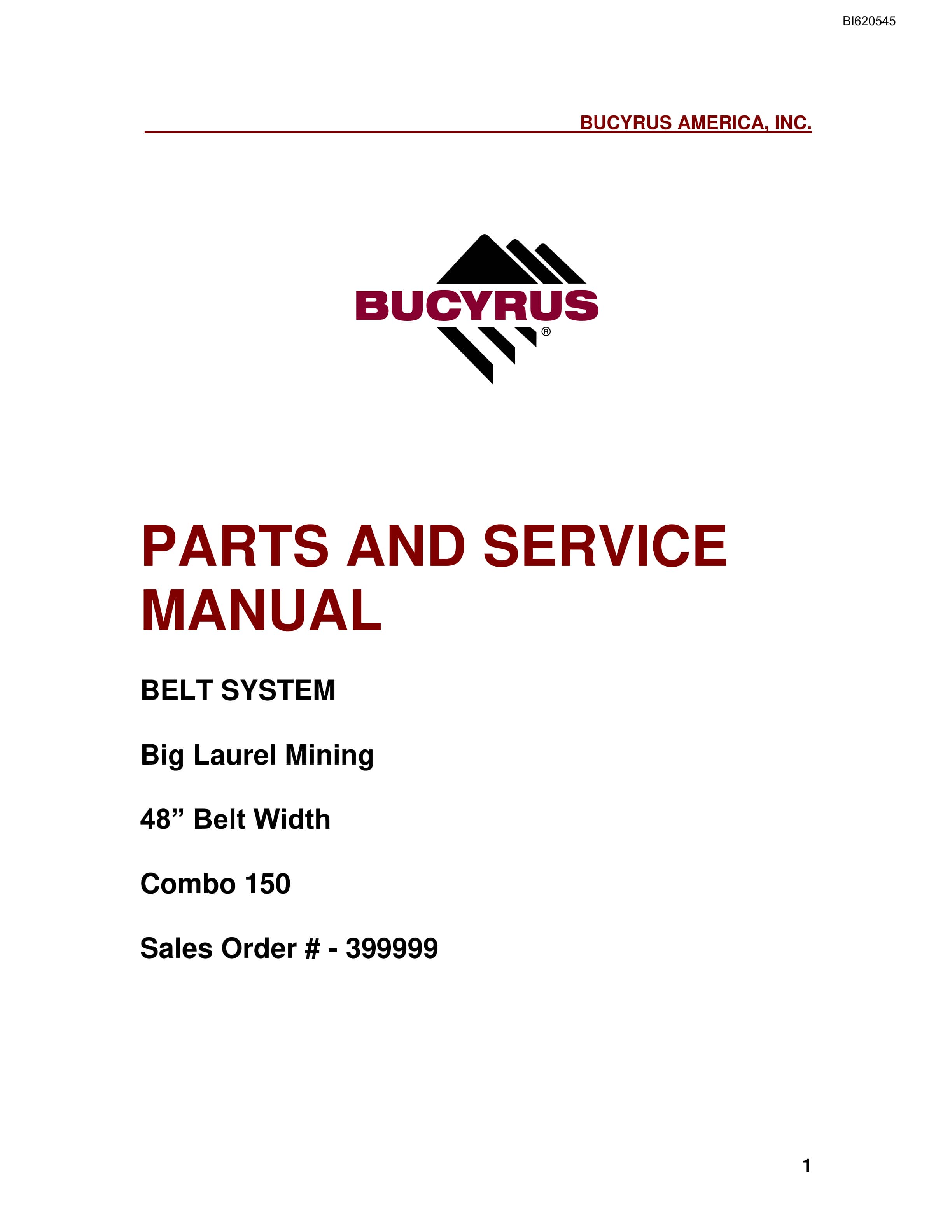 Bucyrus Belt System Parts And Service Manual BI620545