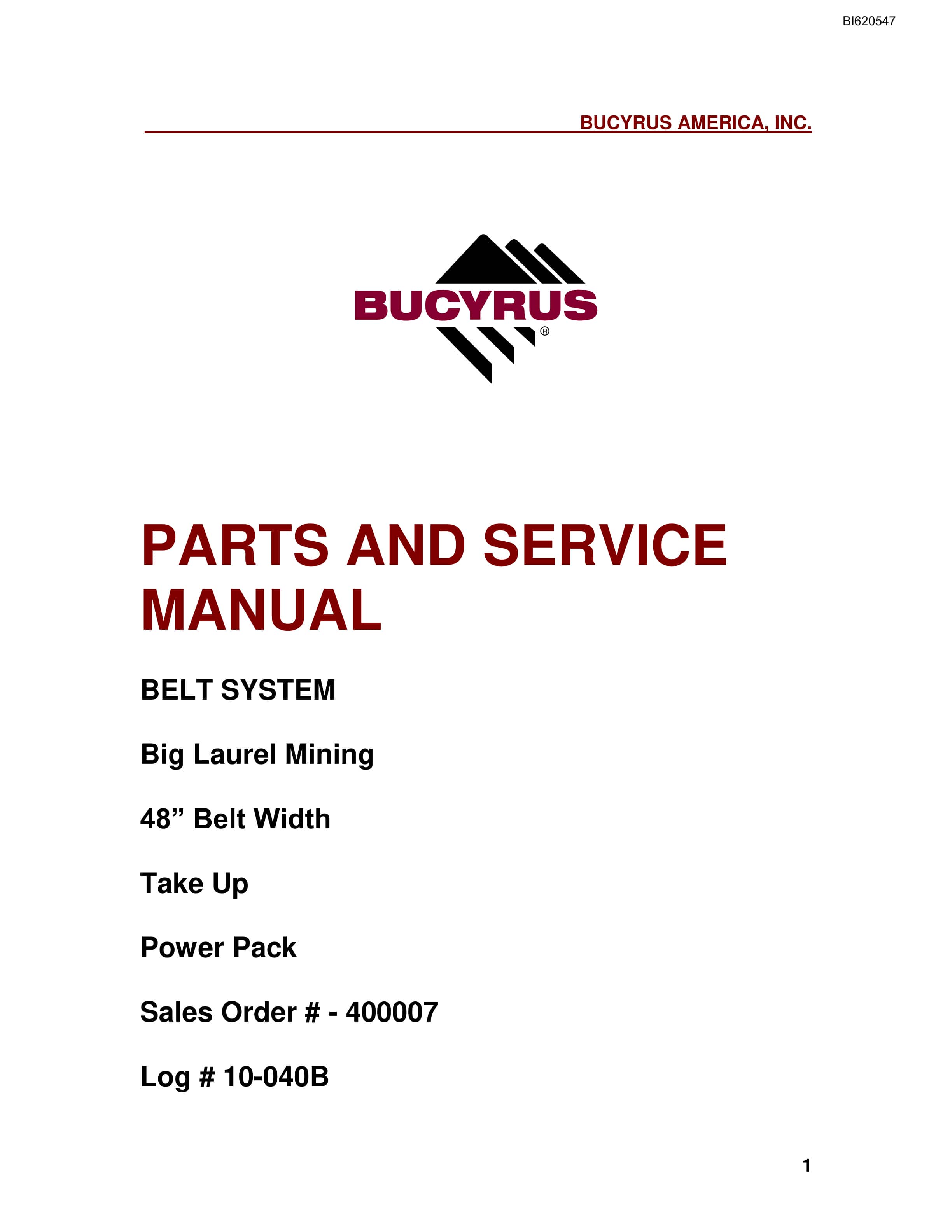 Bucyrus Belt System Parts And Service Manual BI620547