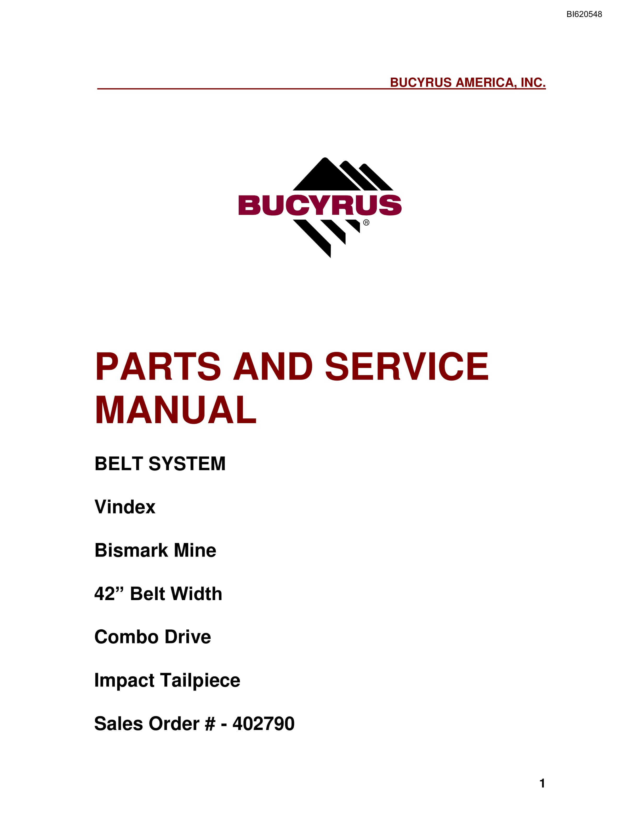 Bucyrus Belt System Parts And Service Manual BI620548